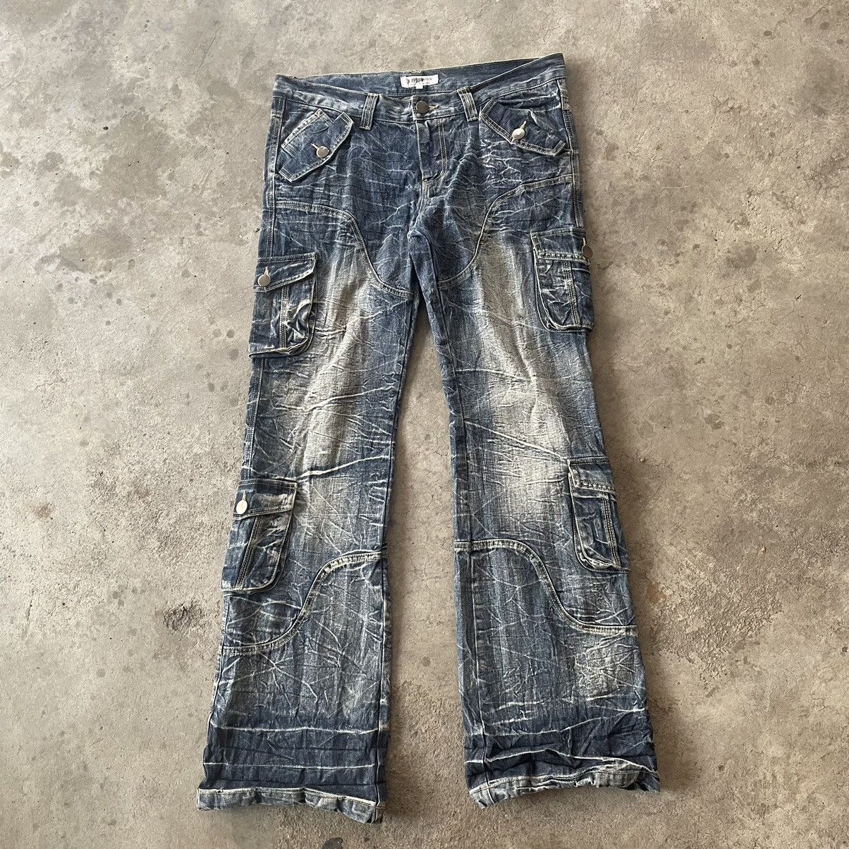 LOWBOX Vintage Lowbox Bondage Cargo Tactical Punk Flare Denim Size US 37 - 1 Thumbnail