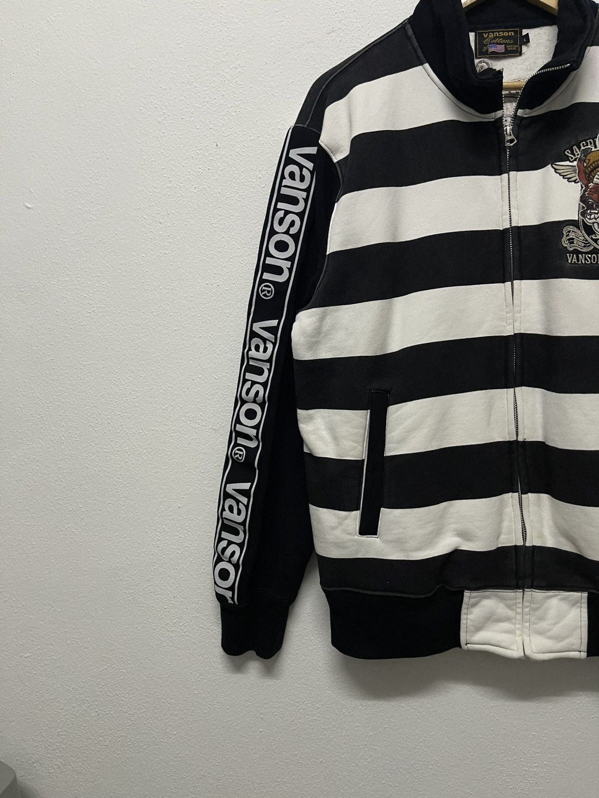 Japanese Brand × Vanson Leathers × Vintage 2000s VANSON X T.F.O.A STRIPES EMBROIDERED ZIPPER SWEATER Size US L / EU 52-54 / 3 - 4 Thumbnail