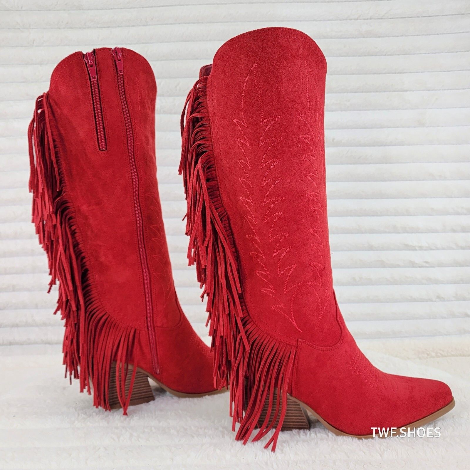 Other Dusty Roads Red Faux Suede Back Fringe Western Cowgirl Boots Size US 10 / IT 40 - 7 Thumbnail