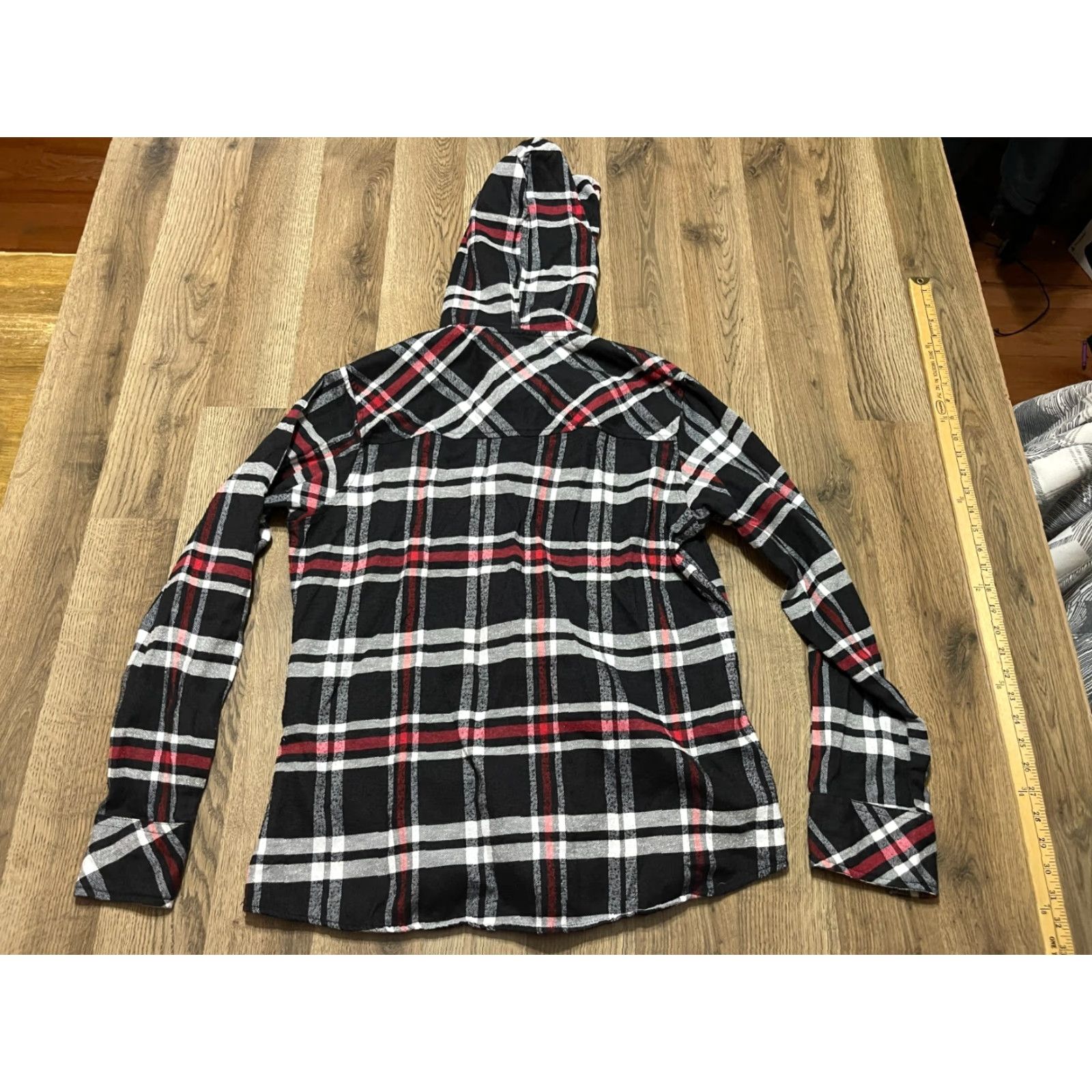 Vintage BTC Shirt Men's XL Black White Red Plaid Button Up with Hoodie Mens Size US XL / EU 56 / 4 - 2 Thumbnail