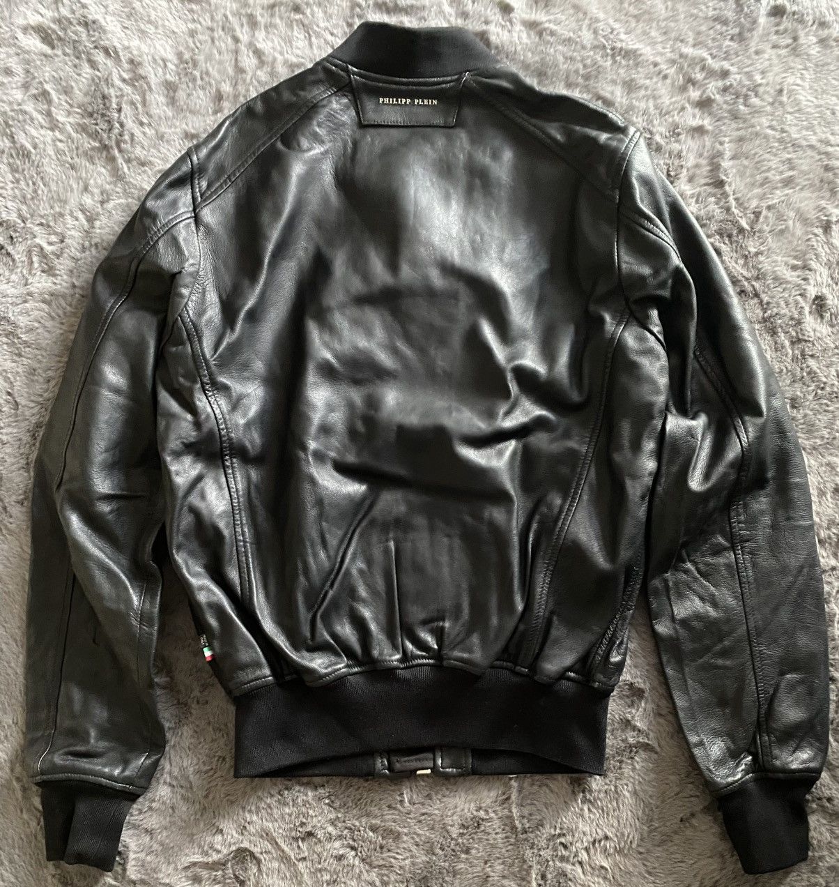 Philipp Plein Philipp Plein Homme Black Leather Bomber Jacket Size US L / EU 52-54 / 3 - 3 Thumbnail