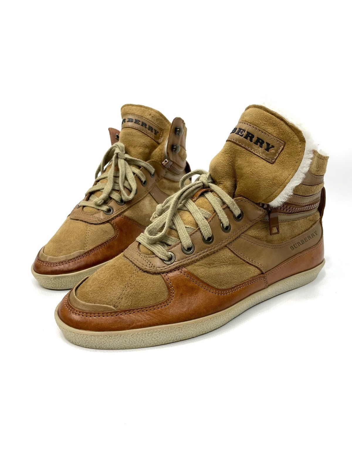 Burberry Burberry Archive Shearling-Lined Leather High-Top Sneakers Size US 8 / IT 38 - 8 Thumbnail