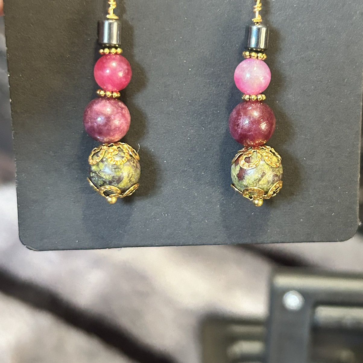 Handmade Handcrafted blood stone almandine garnet elbaite earrings Size ONE SIZE - 3 Thumbnail