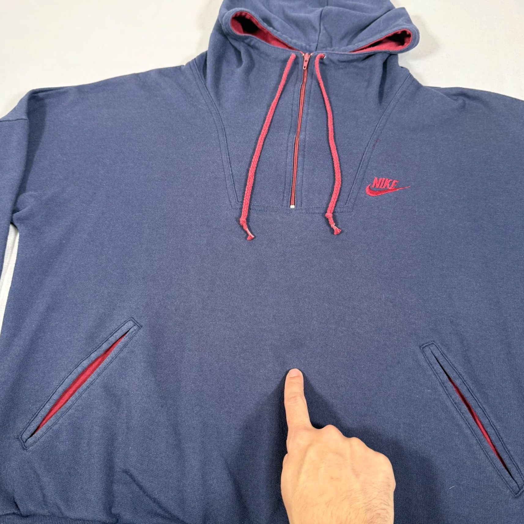 Nike Vintage Nike Hoodie Mens Large Blue 1/4 Zip Fleece Sweater Pullover 80s Gym USA Size US L / EU 52-54 / 3 - 6 Thumbnail