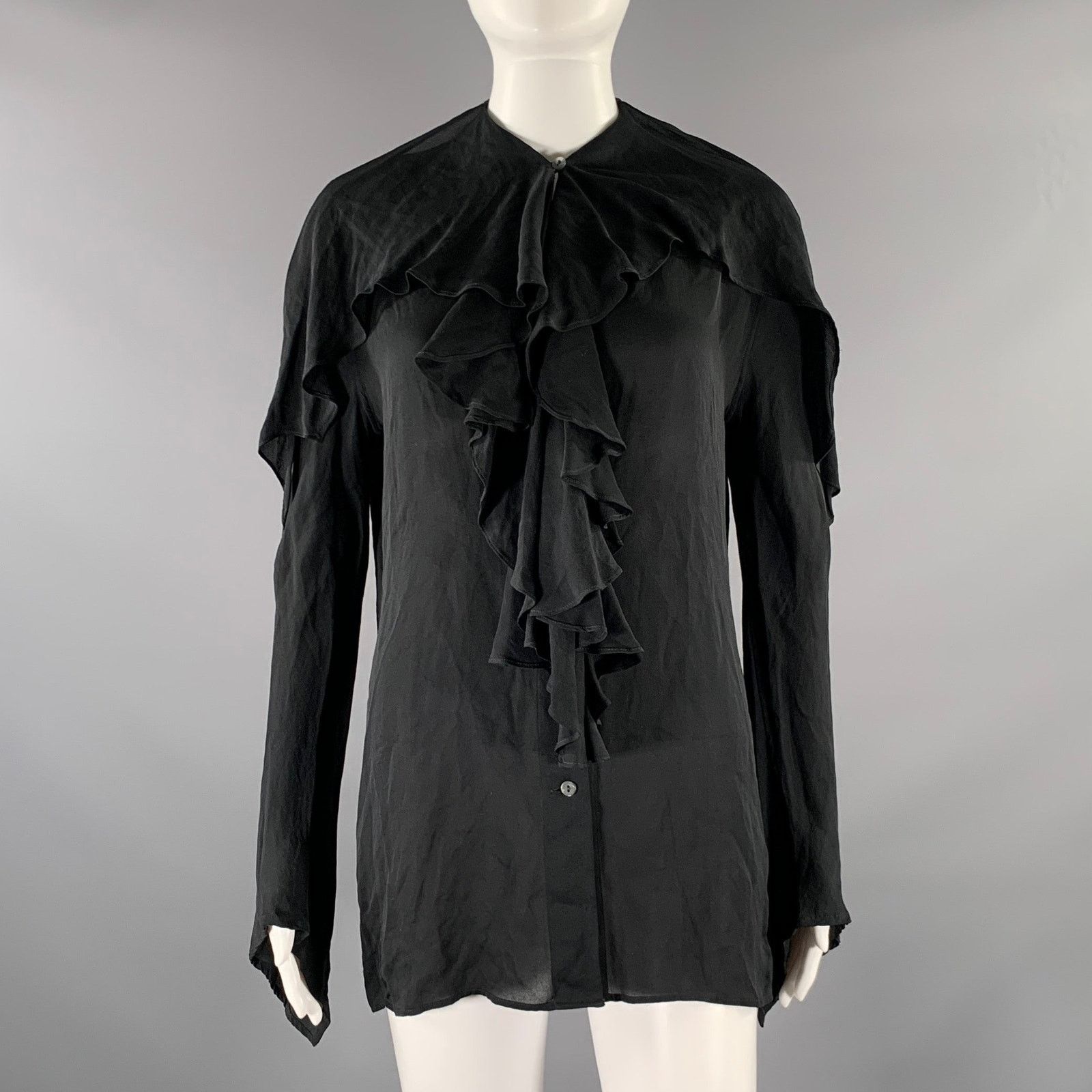 Jil Sander JIL SANDER Size 0 Black Silk Ruffled Blouse Size XS / US 0-2 / IT 36-38 - 1 Thumbnail