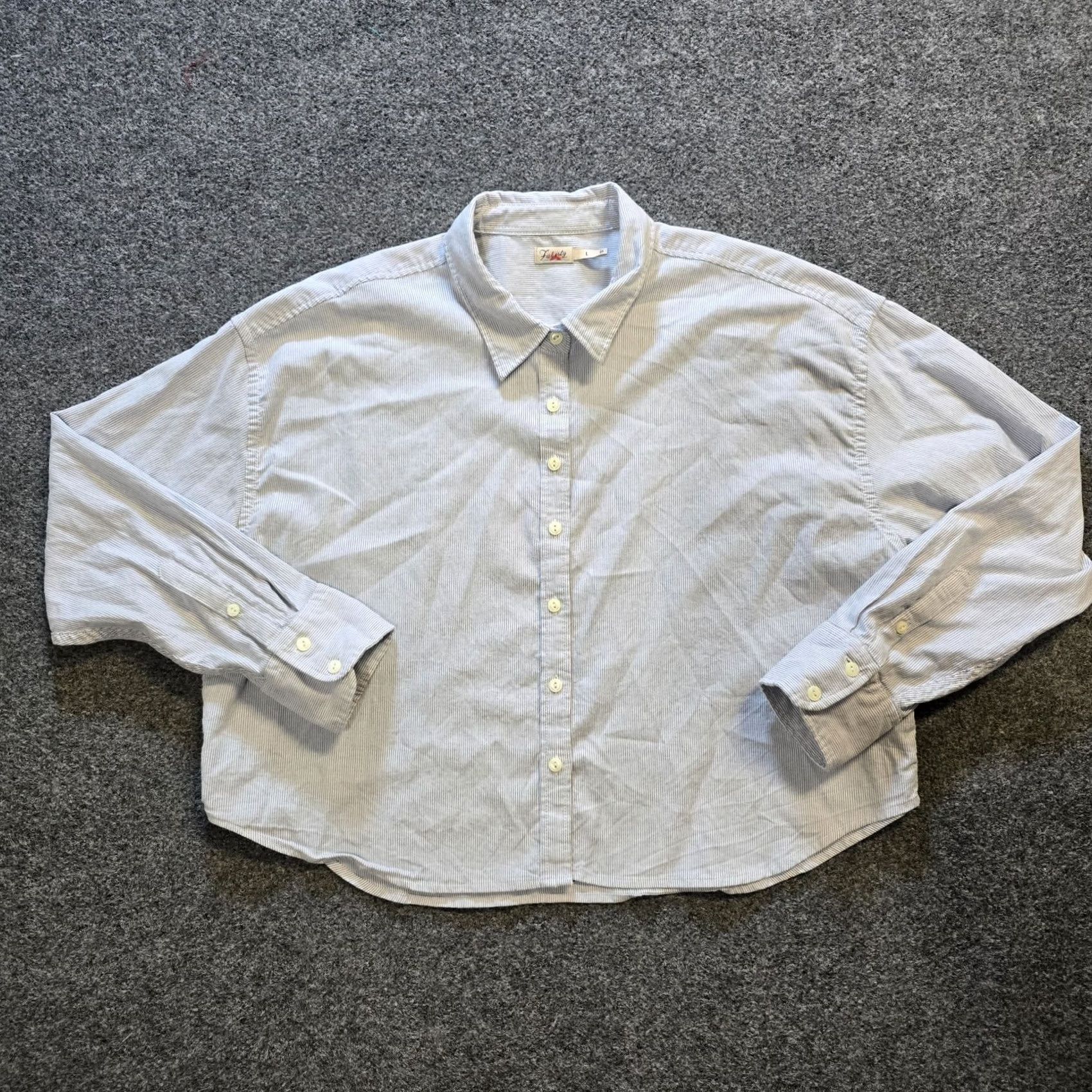 Faherty Faherty Top Women L Blue White Stripe Button Crop Casual Preppy Size L / US 10 / IT 46 - 2 Thumbnail