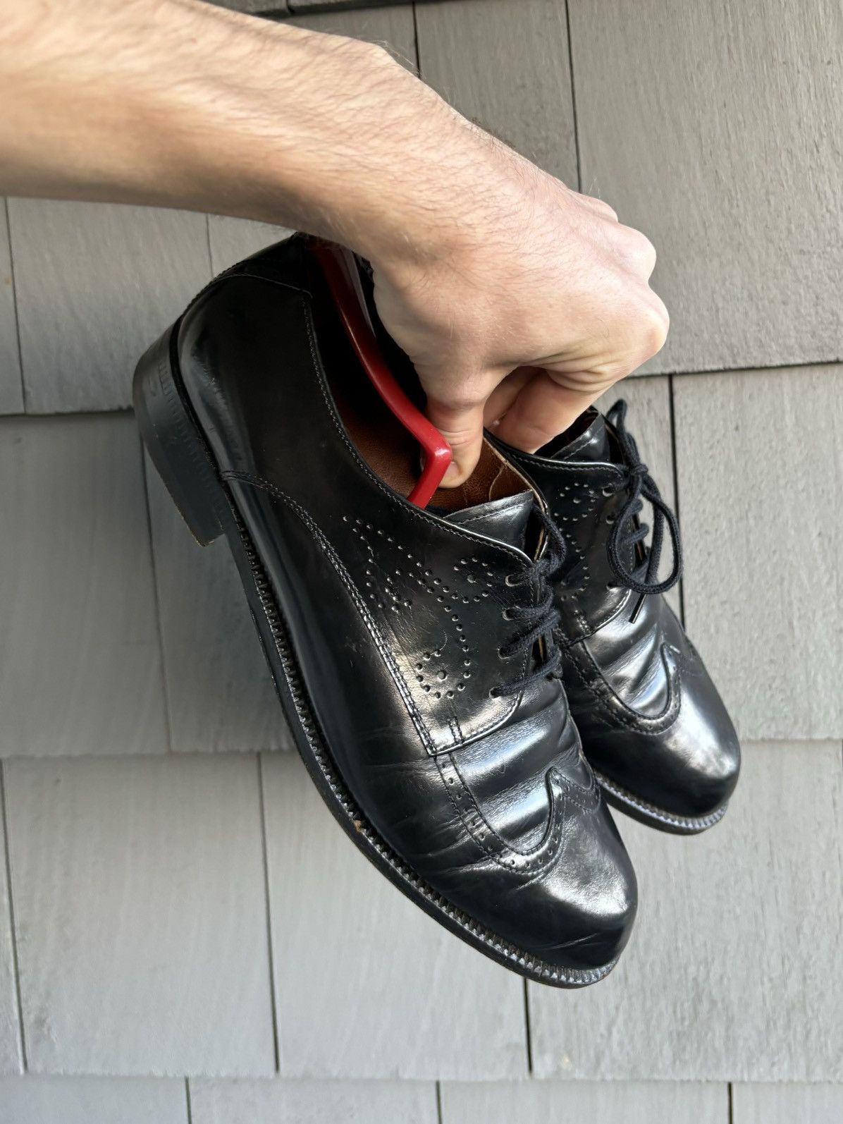 FABI × Vintage Vintage Black Leather Wingtip Derby Shoes Oxford Fabi Mens 8 Size US 8 / EU 41 - 2 Thumbnail
