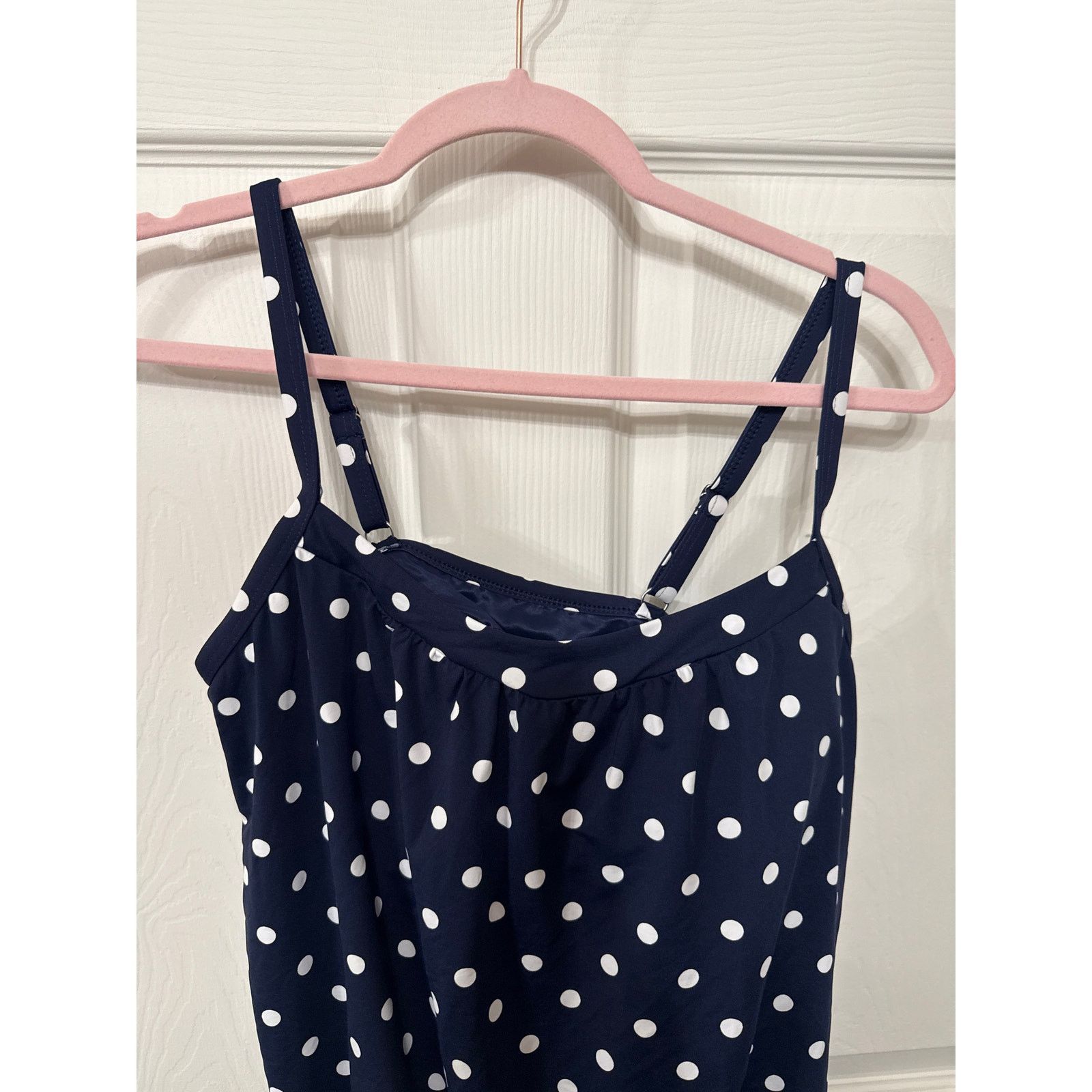 Lands' End NWOT Lands End Blouson Tankini Top Deep Sea Polka Dot,12P Size ONE SIZE - 2 Thumbnail