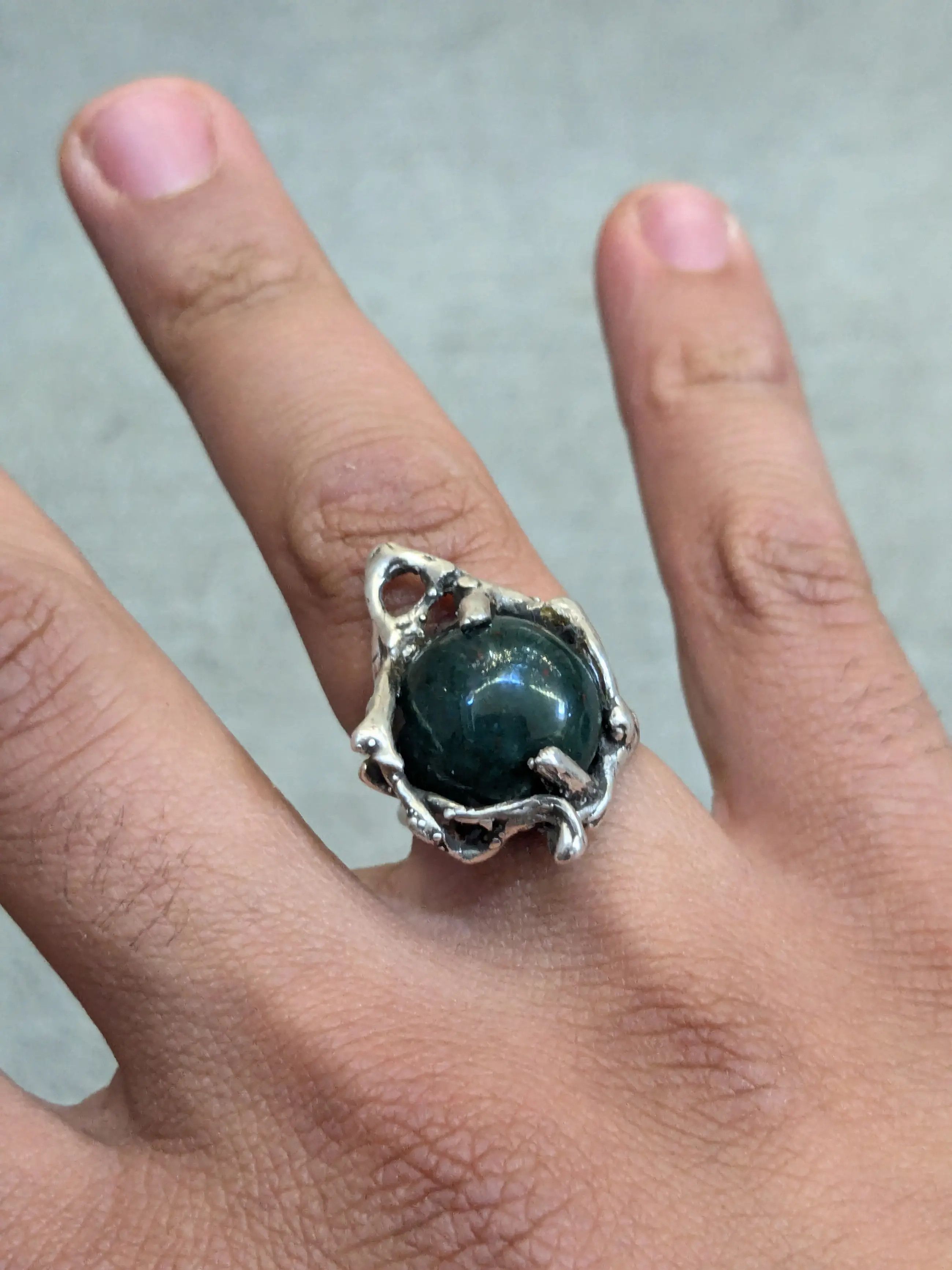 Jewelry Vintage Sterling Silver Ring Bloodstone 7.5 Brutalist Size ONE SIZE - 15 Thumbnail