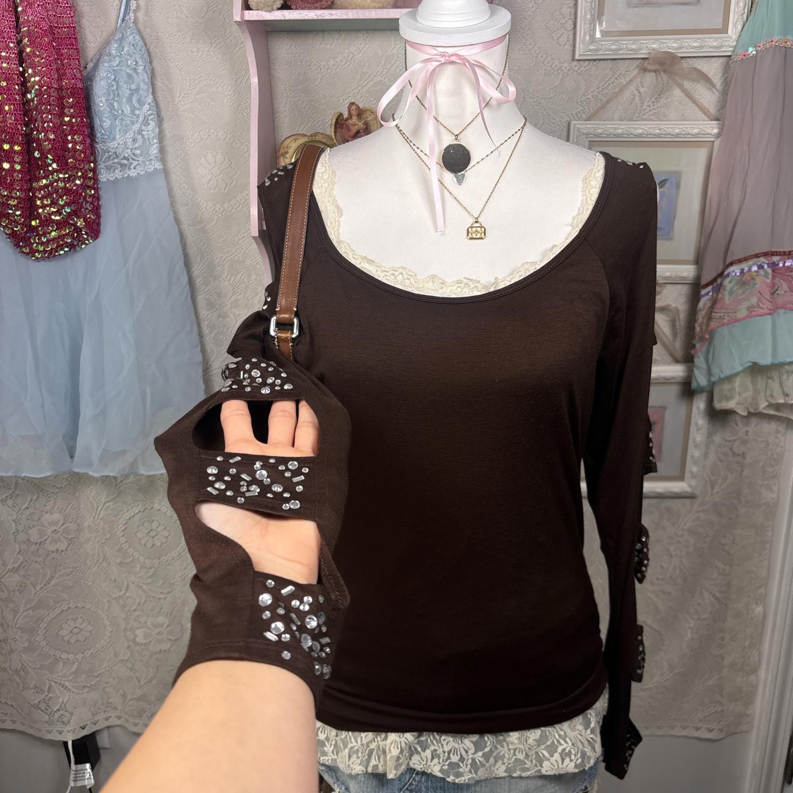 Other y2k grunge rhinestone cutout blouse Size M / US 6-8 / IT 42-44 - 3 Thumbnail