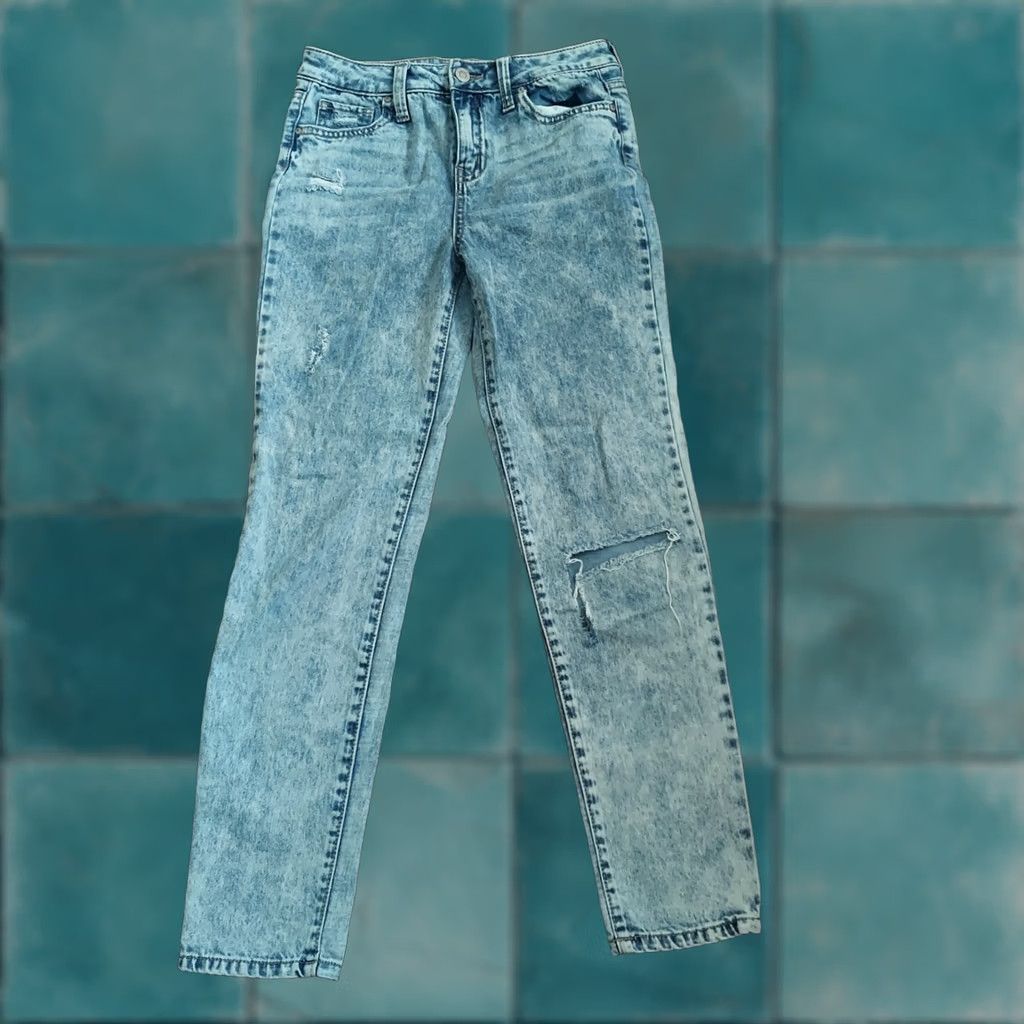 Rsq RSQ Women's Jeans Blue Acid Wash Distressed Girlfriend Straight 12 Regular Denim - Cotton Polyester Rayon Spandex, Solid, Color Blue, Size 12, Womens Size 34" / US 12 / IT 48 - 1 Thumbnail