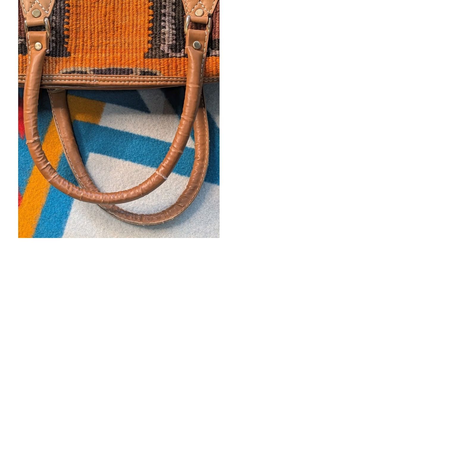 Vintage VINTAGE Durusel Hand Made Kilim Carpet Bag Purse Wool Leather Turkish 13x10" Womens Size ONE SIZE - 9 Thumbnail