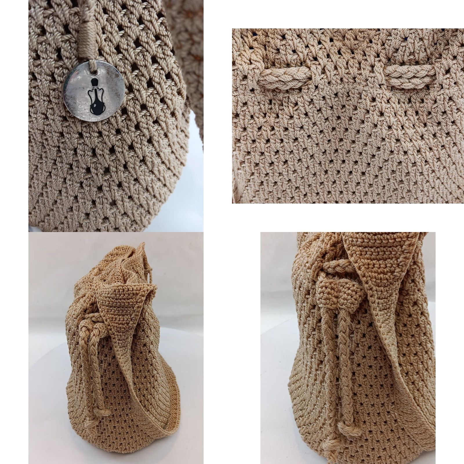 The Sak The Sak Bucket Bag Crochet Purse Crossbody Beige Drawstring LOGO Size ONE SIZE - 8 Thumbnail