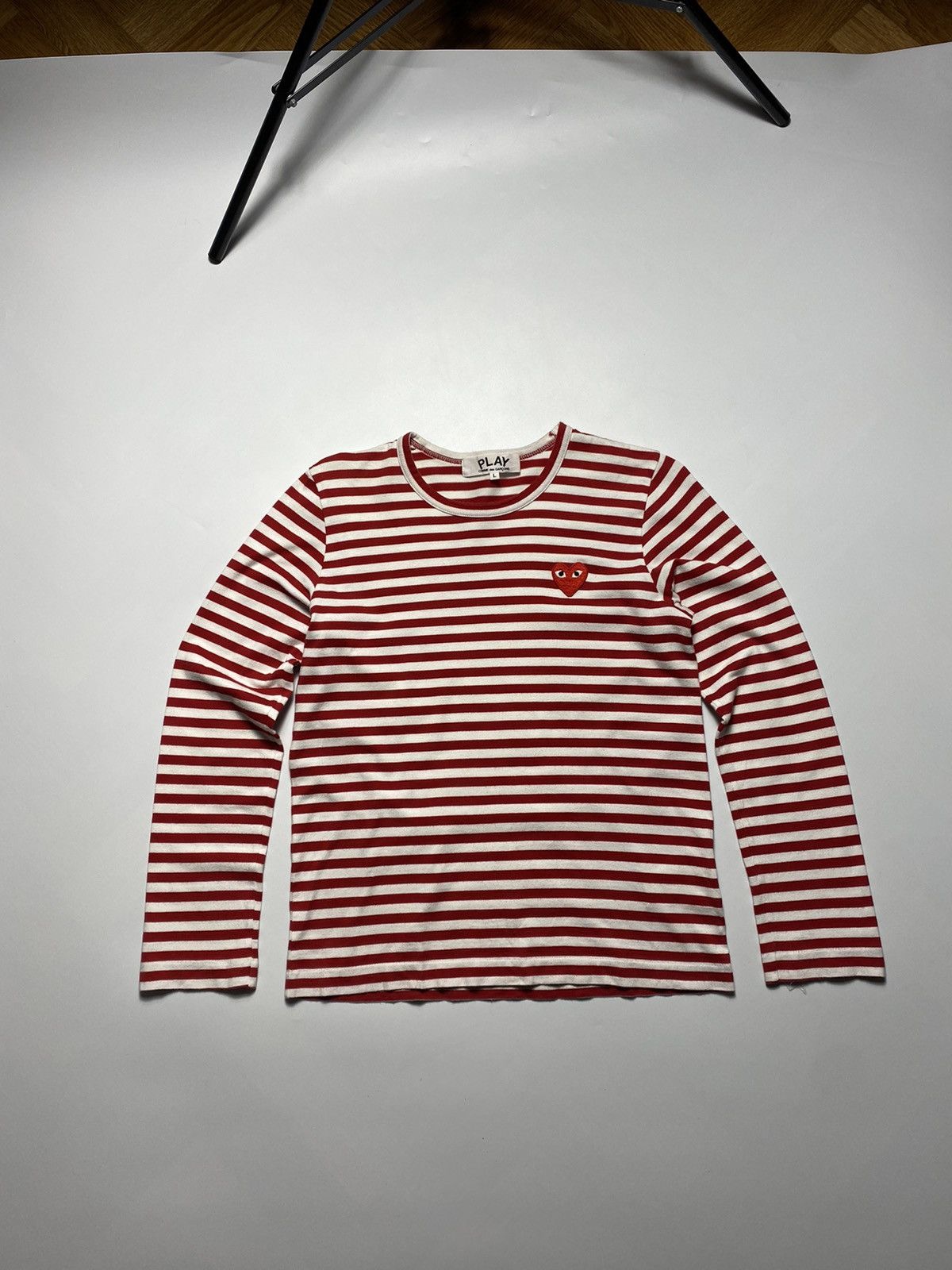 Comme Des Garçons Play Striped Logo Long Sleeve Shirt