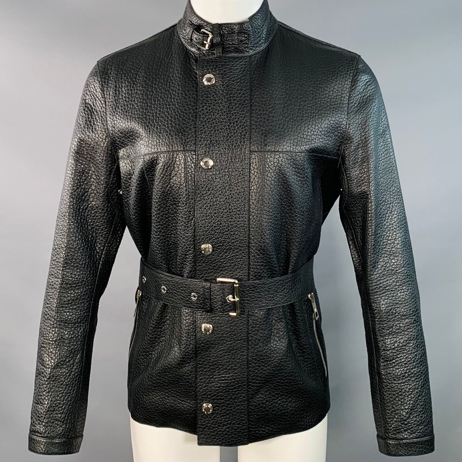 Louis Vuitton LOUIS VUITTON Black Pebble Grain Bullhide Leather Jacket Size US M / EU 48-50 / 2 - 1 Thumbnail