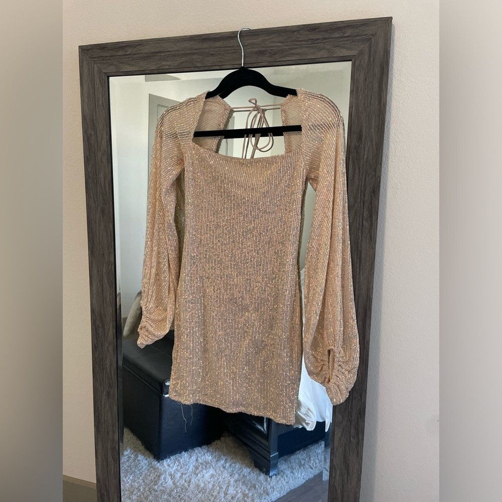 Other Lucy in the sky gold sequin long sleeve mini dress | Grailed