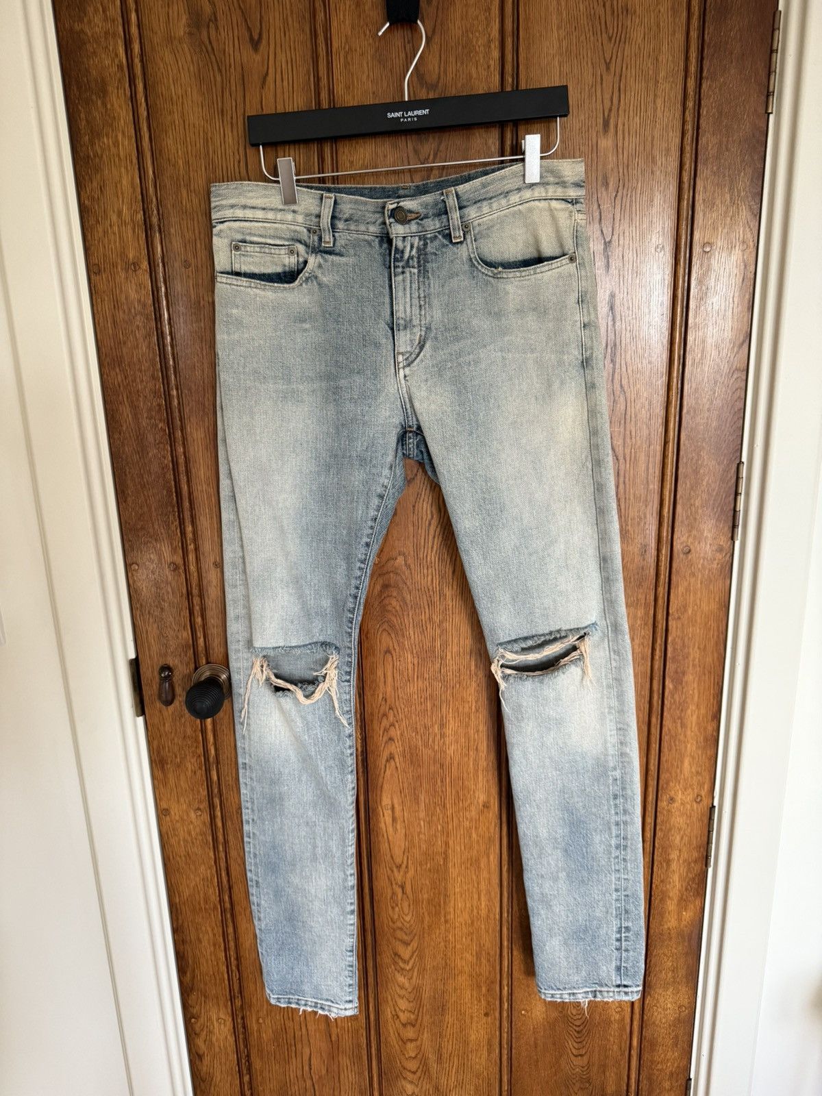 SS16 Saint Laurent selvedge knee rip jeans Hedi 31 crash
