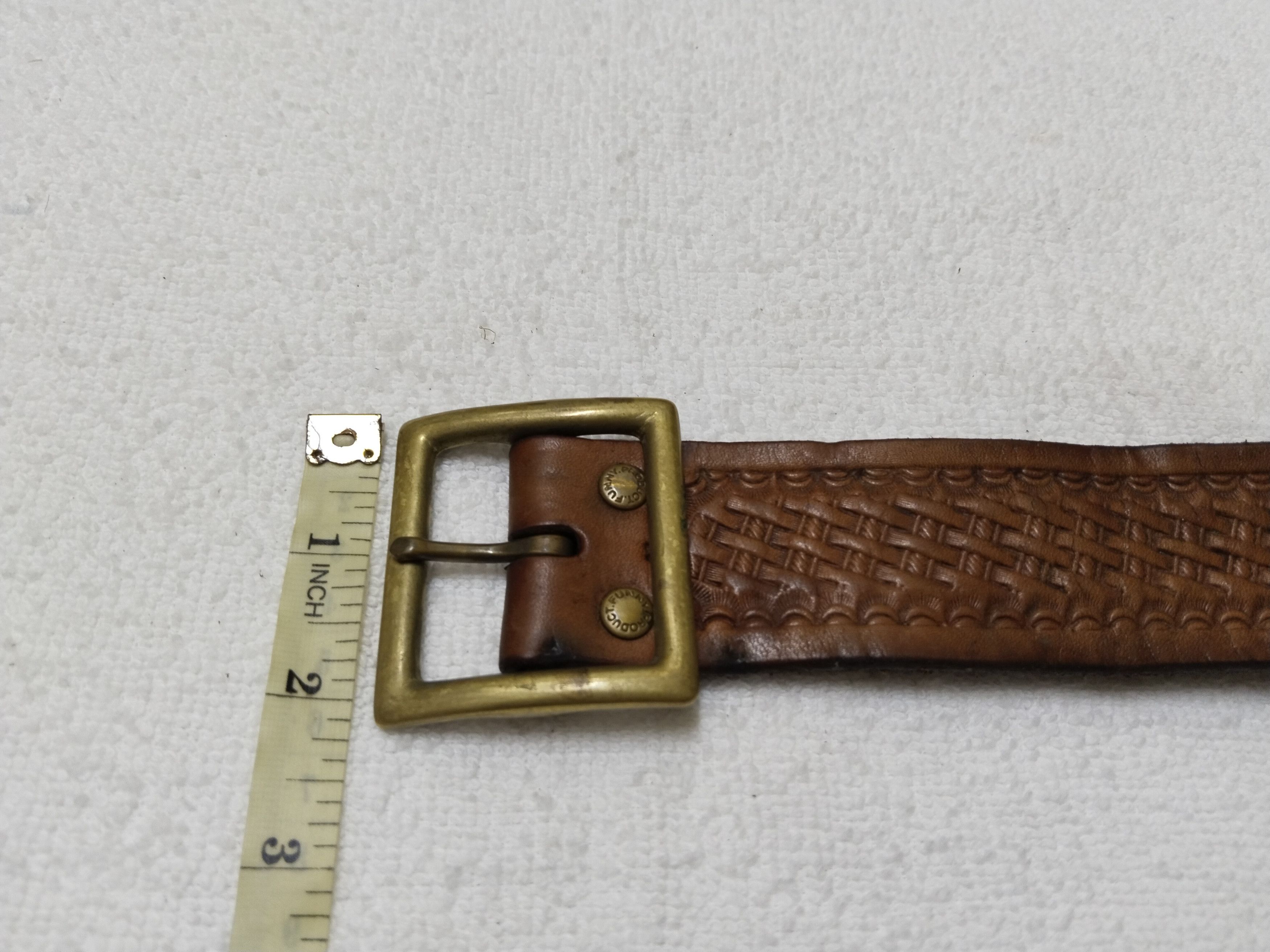 Leather × Vintage Vintage Solid Brass Leather Belt Waist 30-34 Size 34 - 6 Thumbnail