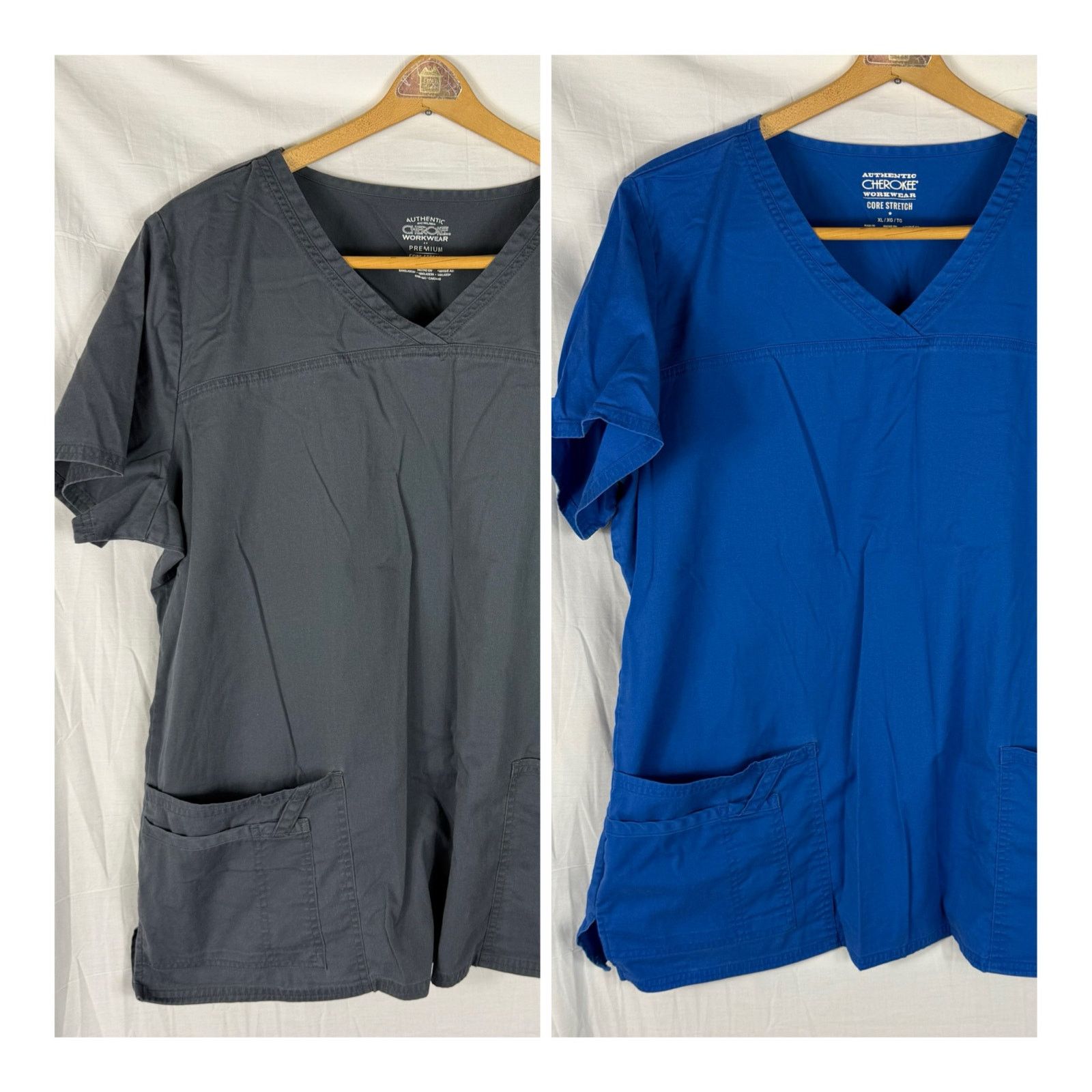 Cherokee Cherokee Scrub Top Lot of 2 XL Pockets Medical Blue Gray Size US L / EU 52-54 / 3 - 1 Thumbnail