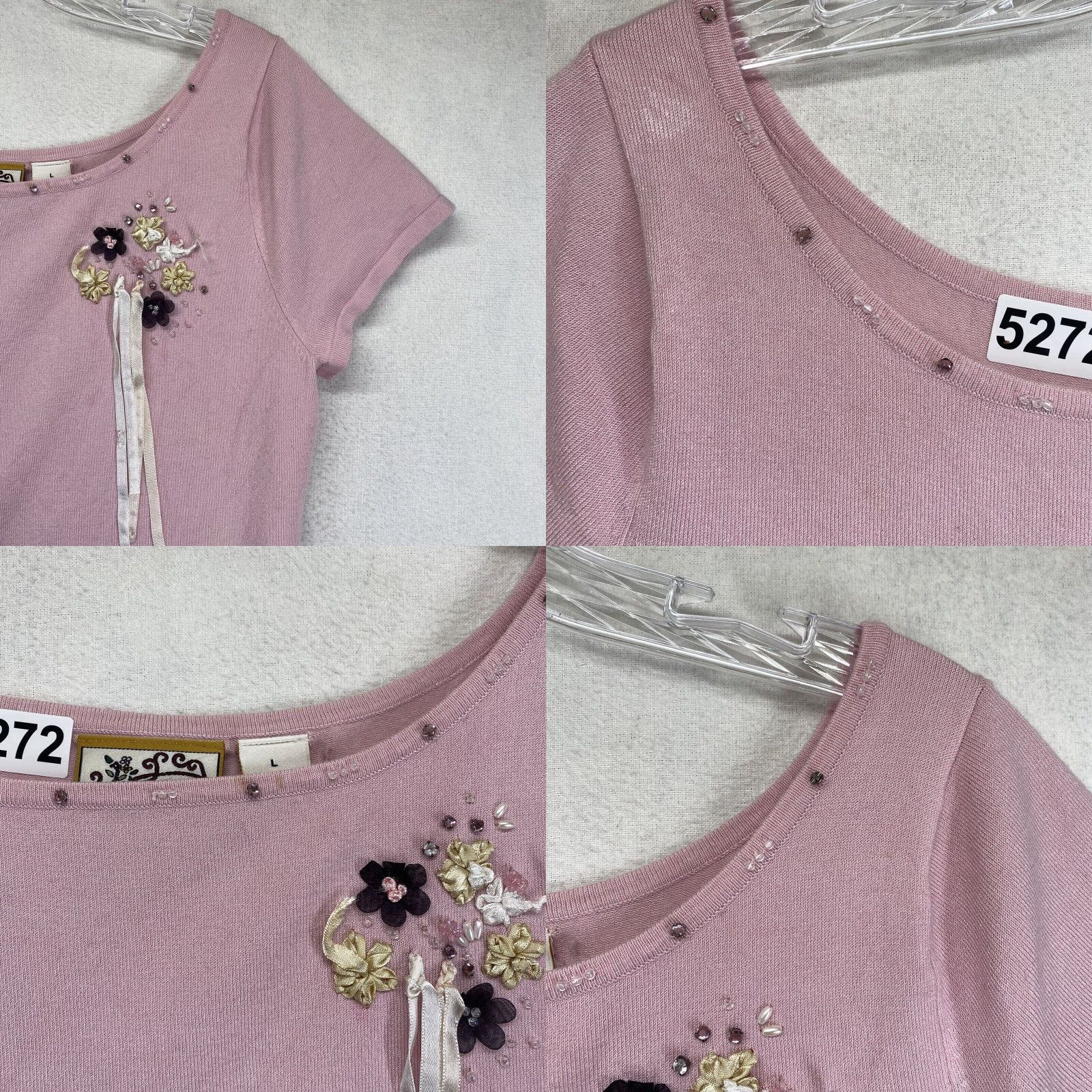 Vintage VINTAGE Heirloom Collectibles Pink Knit Beaded T-Shirt Women's Large Cap Sleeve Fashion Casual Party Size L / US 10 / IT 46 - 8 Thumbnail