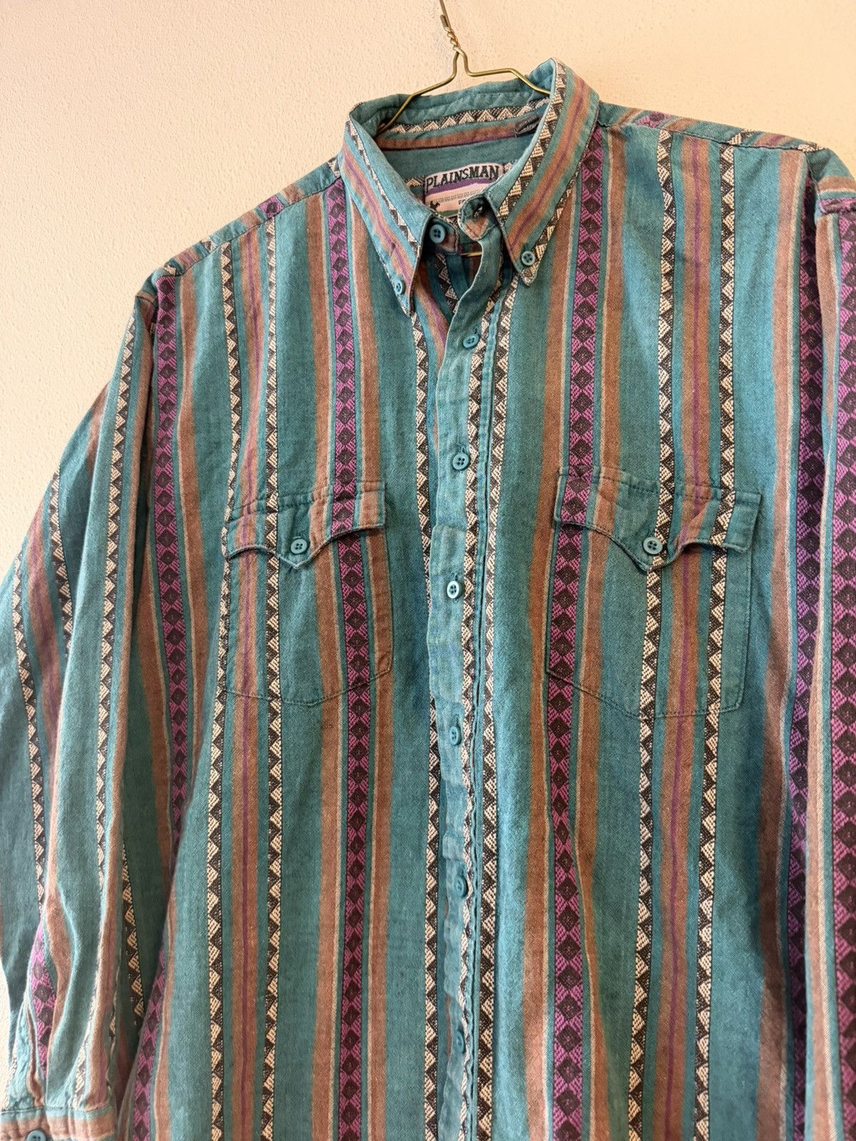 Vintage vtg 90s aztec vertical striped button down shirt Size US XL / EU 56 / 4 - 2 Thumbnail