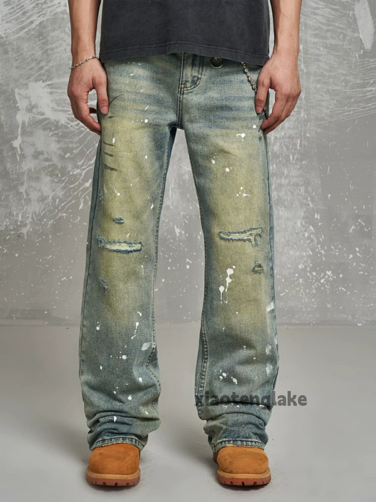 Jean × Vintage Washed faded loose baggy damaged stain rusty jeans Size US 32 / EU 48 - 5 Thumbnail