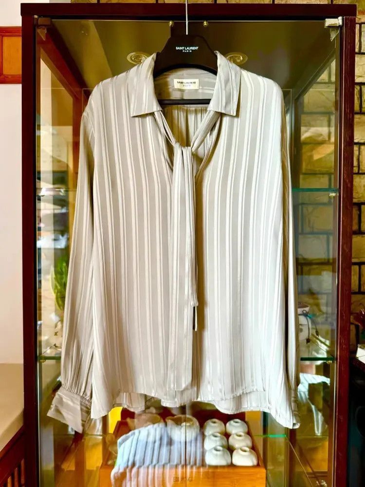 Saint Laurent Paris Sz 39 Saint Laurent Paris 22AW Tie Attached Shirt-2507 Size US M / EU 48-50 / 2 - 1 Thumbnail