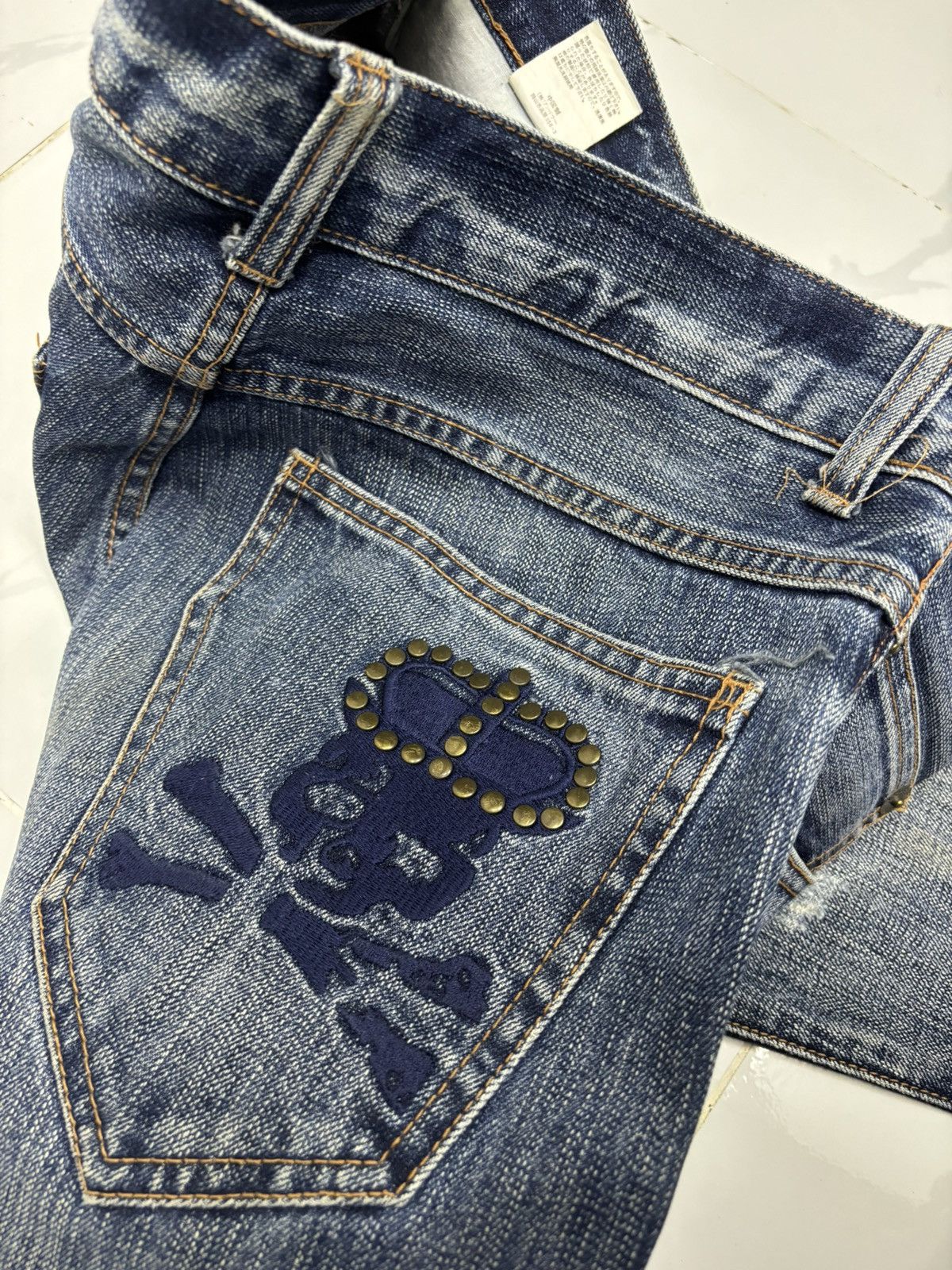 Vintage Skulls Ripped Japanese Denim Flare Jeans PPFM style