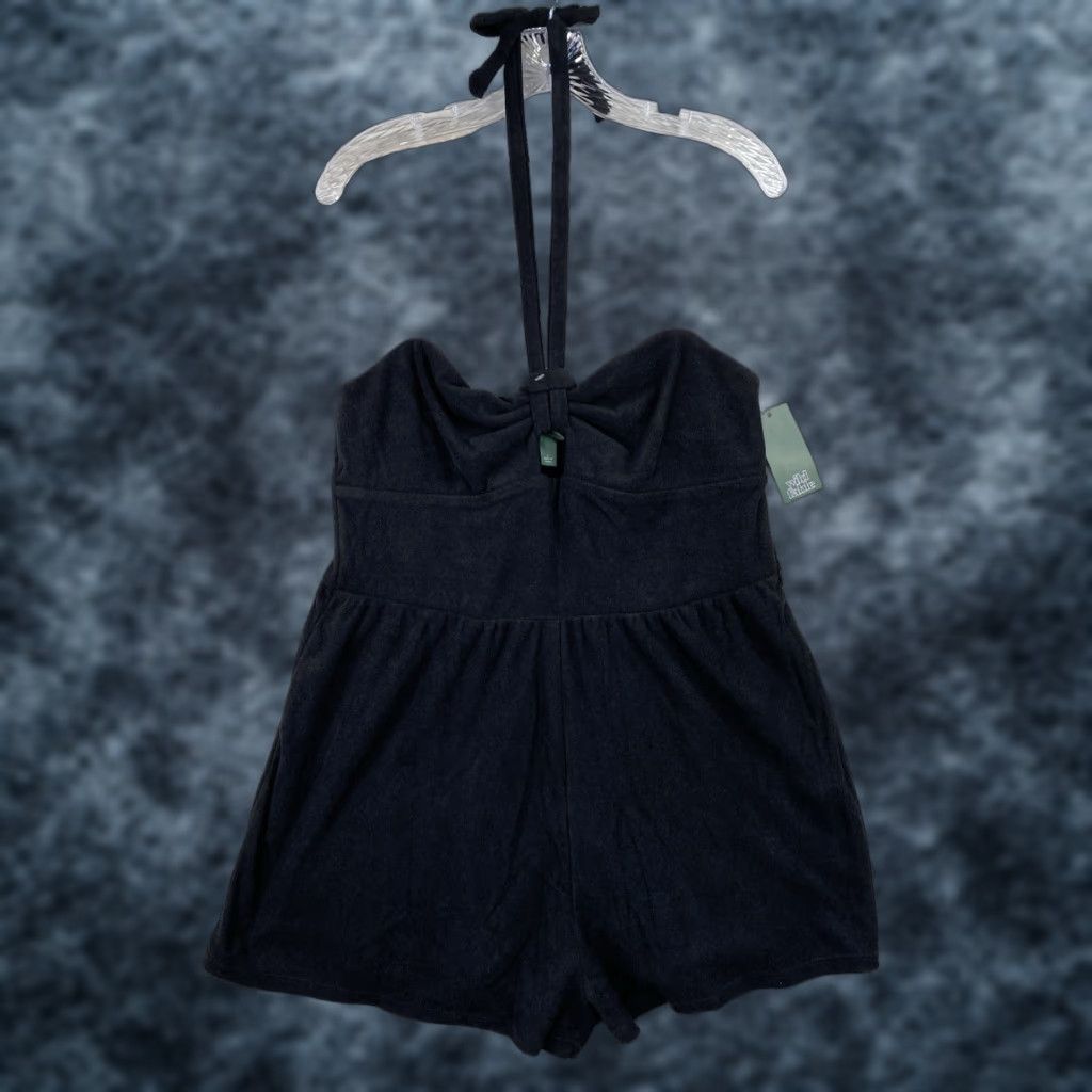 Vintage Wild Fable Shortall Womens L Black Terry Cloth Short Romper Halter Beach NWT! Size 36" / US 14 / IT 50 - 1 Thumbnail
