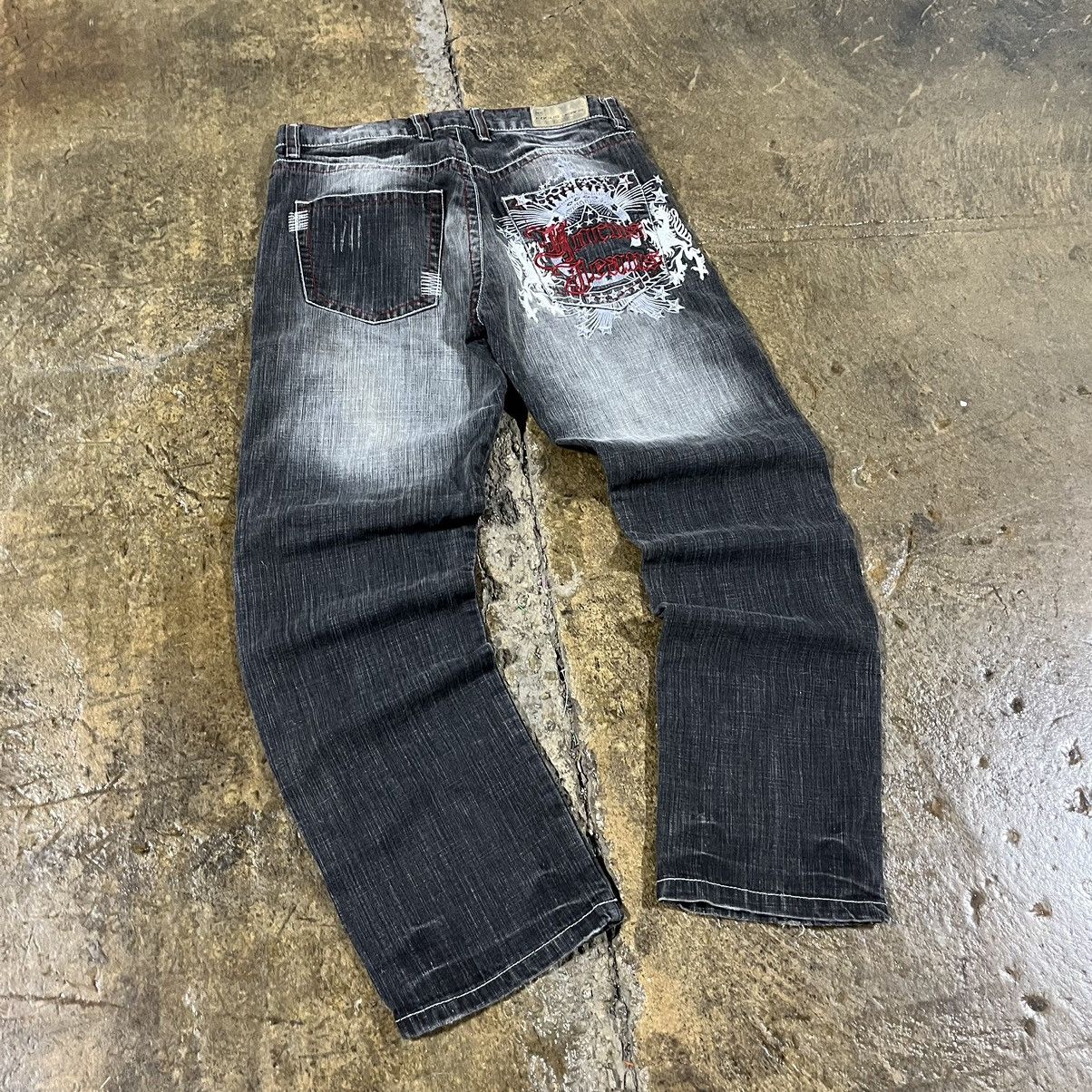 Affliction × JNCO × Vintage Crazy Vintage Y2K Baggy Jeans Embroidered Skater JNCO Style Size US 36 / EU 52 - 3 Thumbnail