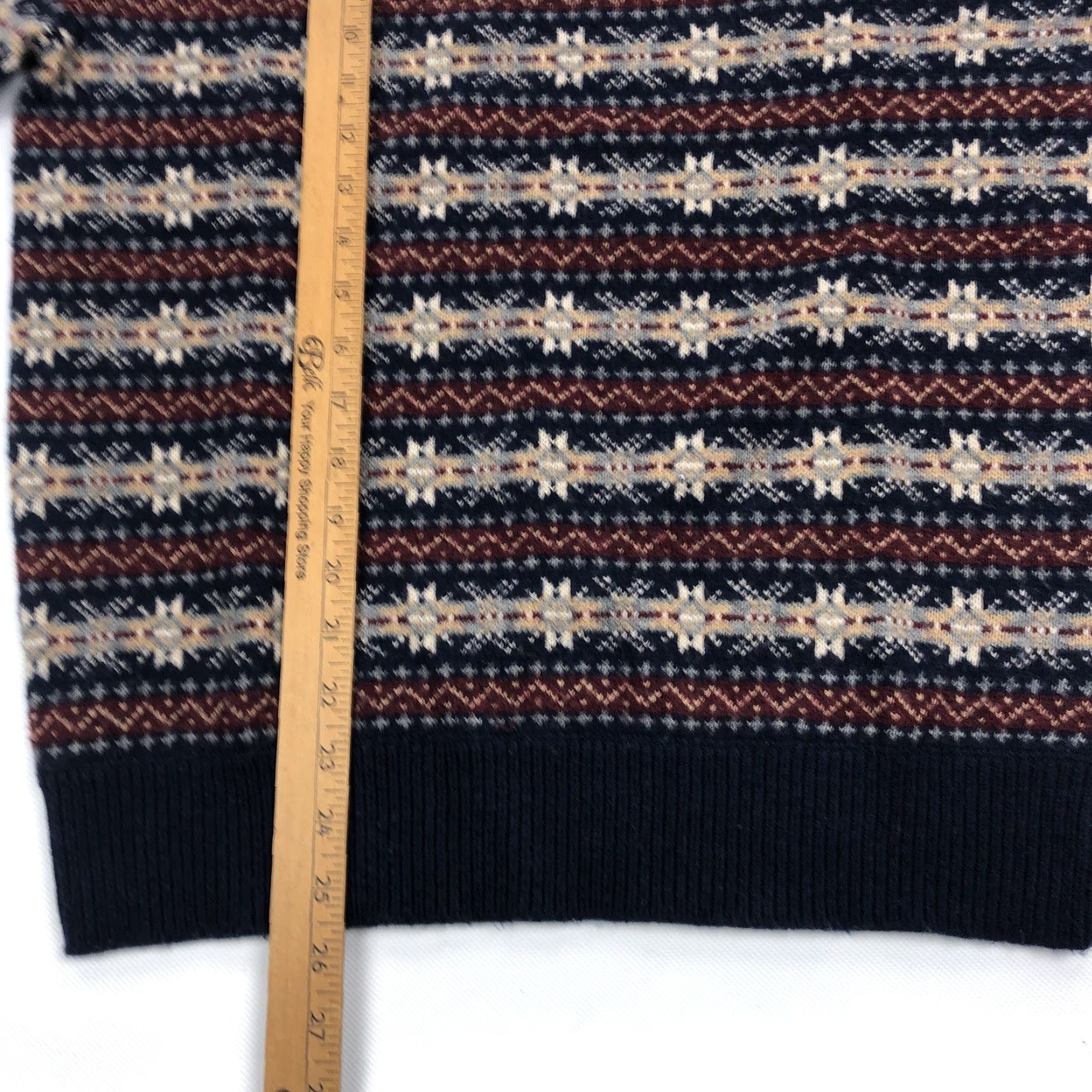 J.Crew J.CREW Men's M Fair Isle Wool Blend Crew Neck Sweater Navy Red Tan Knit Size US M / EU 48-50 / 2 - 4 Thumbnail