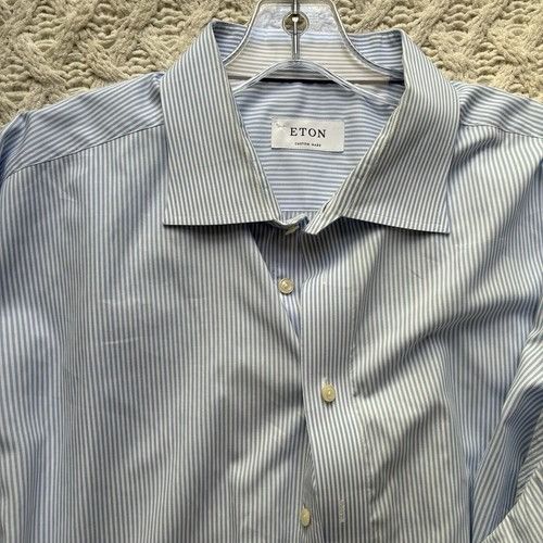 Eton ETON Men's Dress Shirt Blue Striped Cotton Custom Made $450 Size 36R - 6 Thumbnail