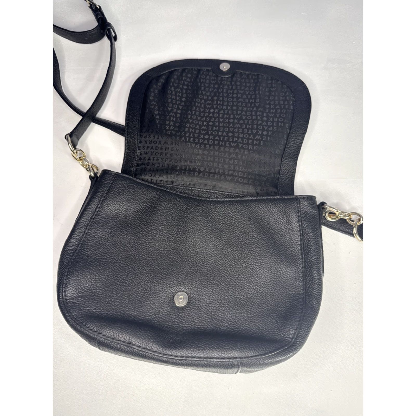 Vintage VINTAGE Kate Spade Crossbody Bag Black Leather Pebbled Gold Hardware Womens Purse Size ONE SIZE - 7 Thumbnail