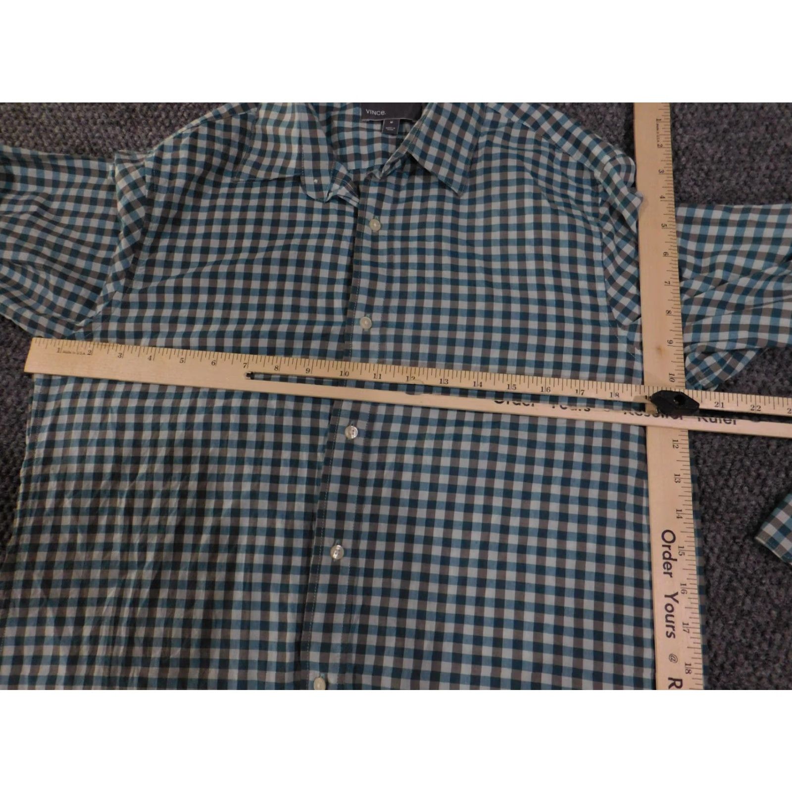 Vince Vince Shirt Mens Medium Blue Check Button-Up Long Sleeve Cotton Collared Casual Size US M / EU 48-50 / 2 - 4 Thumbnail