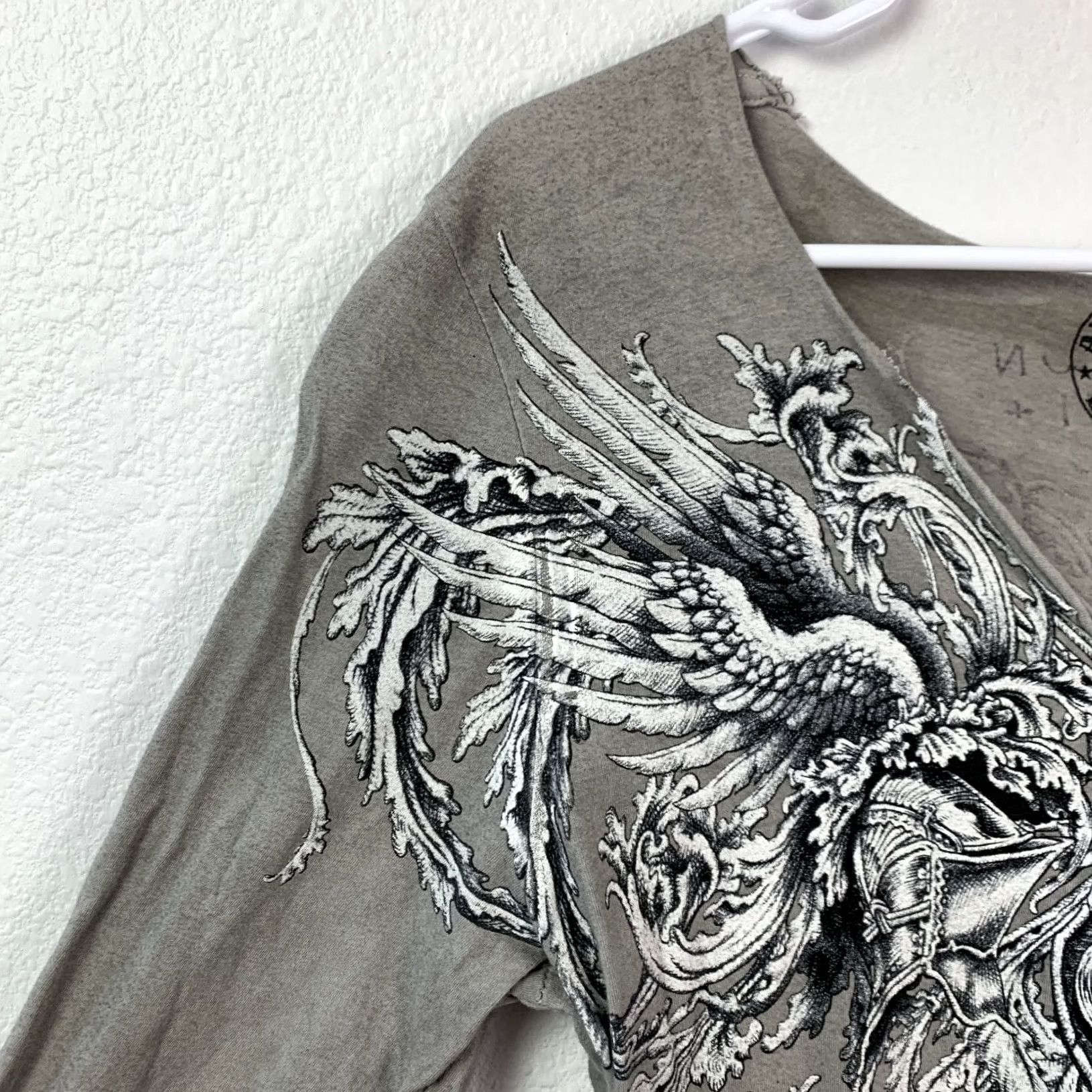 Affliction Y2K Affliction Shirt Large Gray Olive Green Long Sleeve Wings Graphic Size L / US 10 / IT 46 - 2 Thumbnail