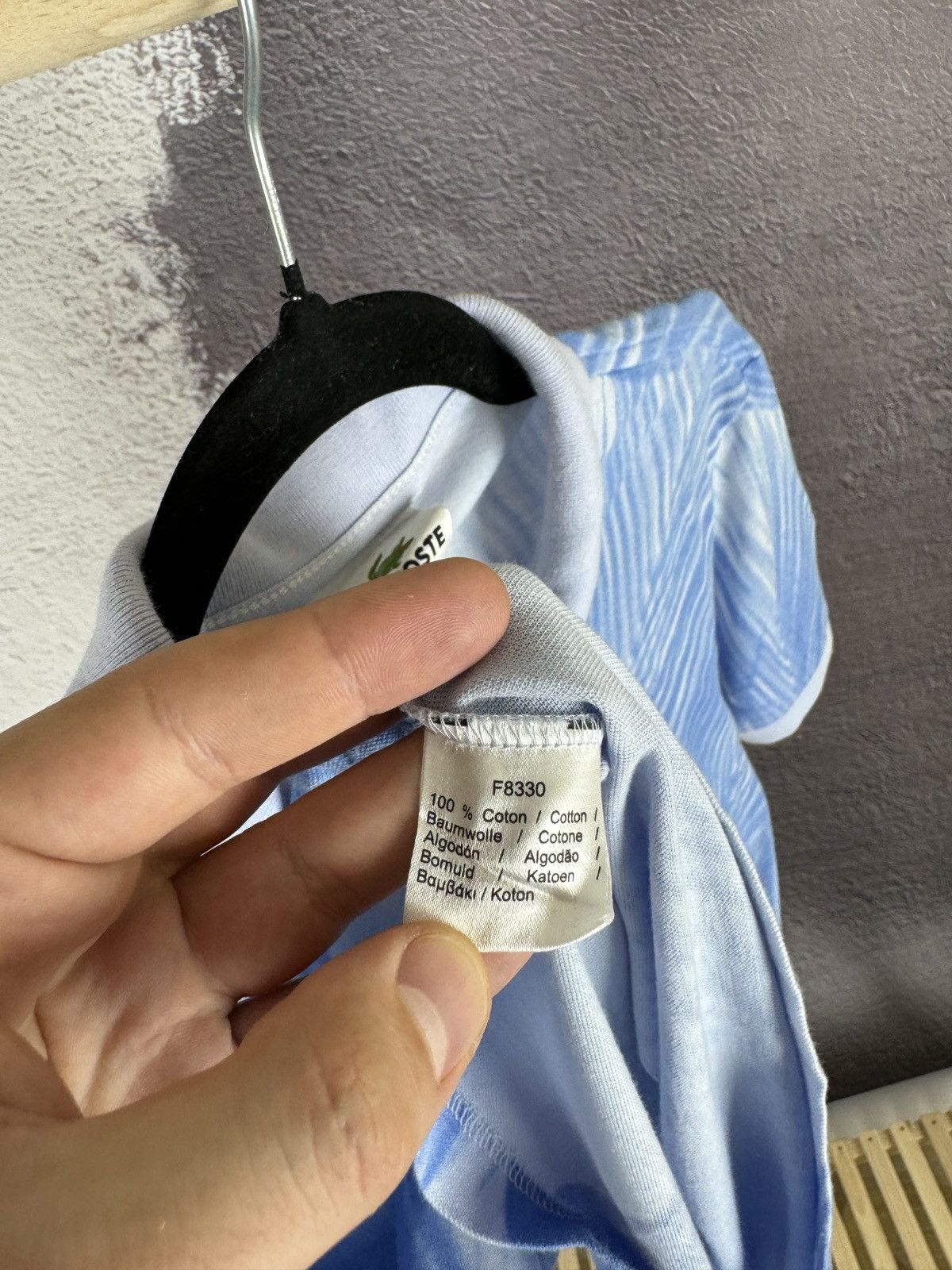 Lacoste Lacoste Pale Lilac Slim Fit Polo Blue Palm Leaf Pattern Size US L / EU 52-54 / 3 - 11 Thumbnail