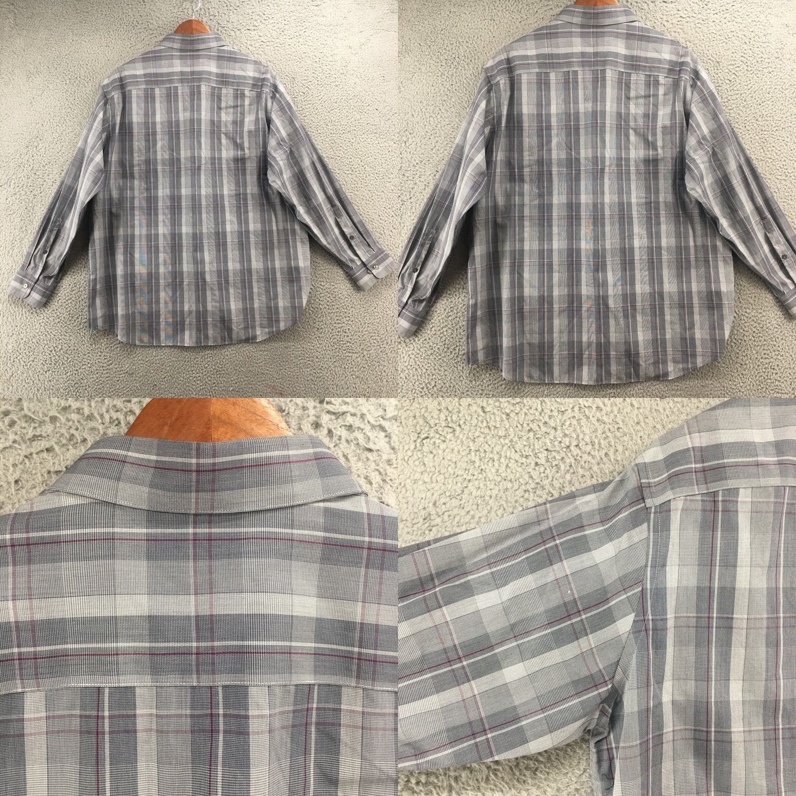 Calvin Klein Calvin Klein Button-Up Dress Shirt Mens 17 Multicolor Plaid Collared Long Sleeve Shirt Size 46R - 8 Thumbnail