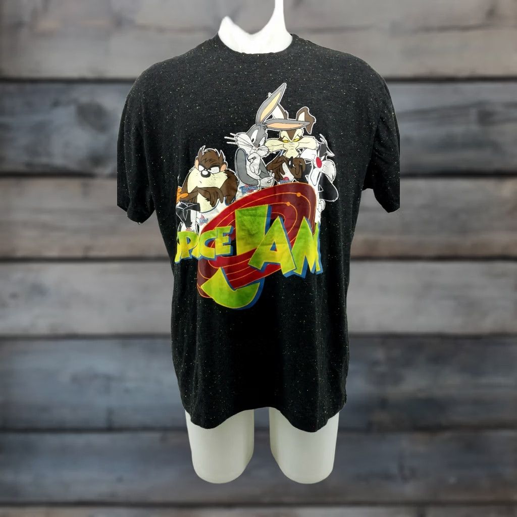Vintage Space Jam Tune Squad Black Confetti Texture Shirt 3XL Mens Shirt Graphic Tee Space Jam Style 90s Concert theme Size US XXL / EU 58 / 5 - 1 Thumbnail