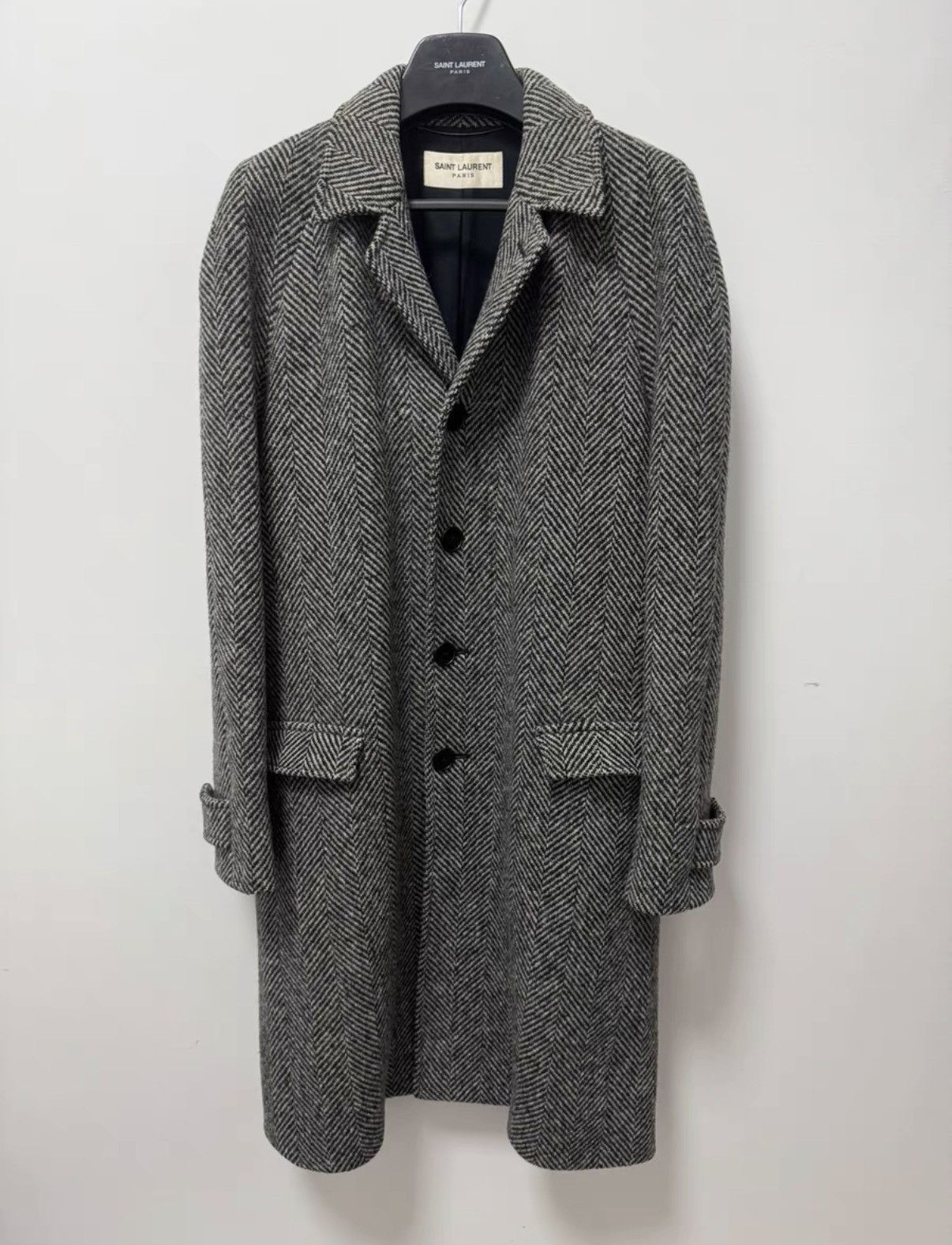 Saint Laurent Paris SLP 13FW Runway Wool Four-Button Herringbone Overcoat Size US XL / EU 56 / 4 - 1 Thumbnail