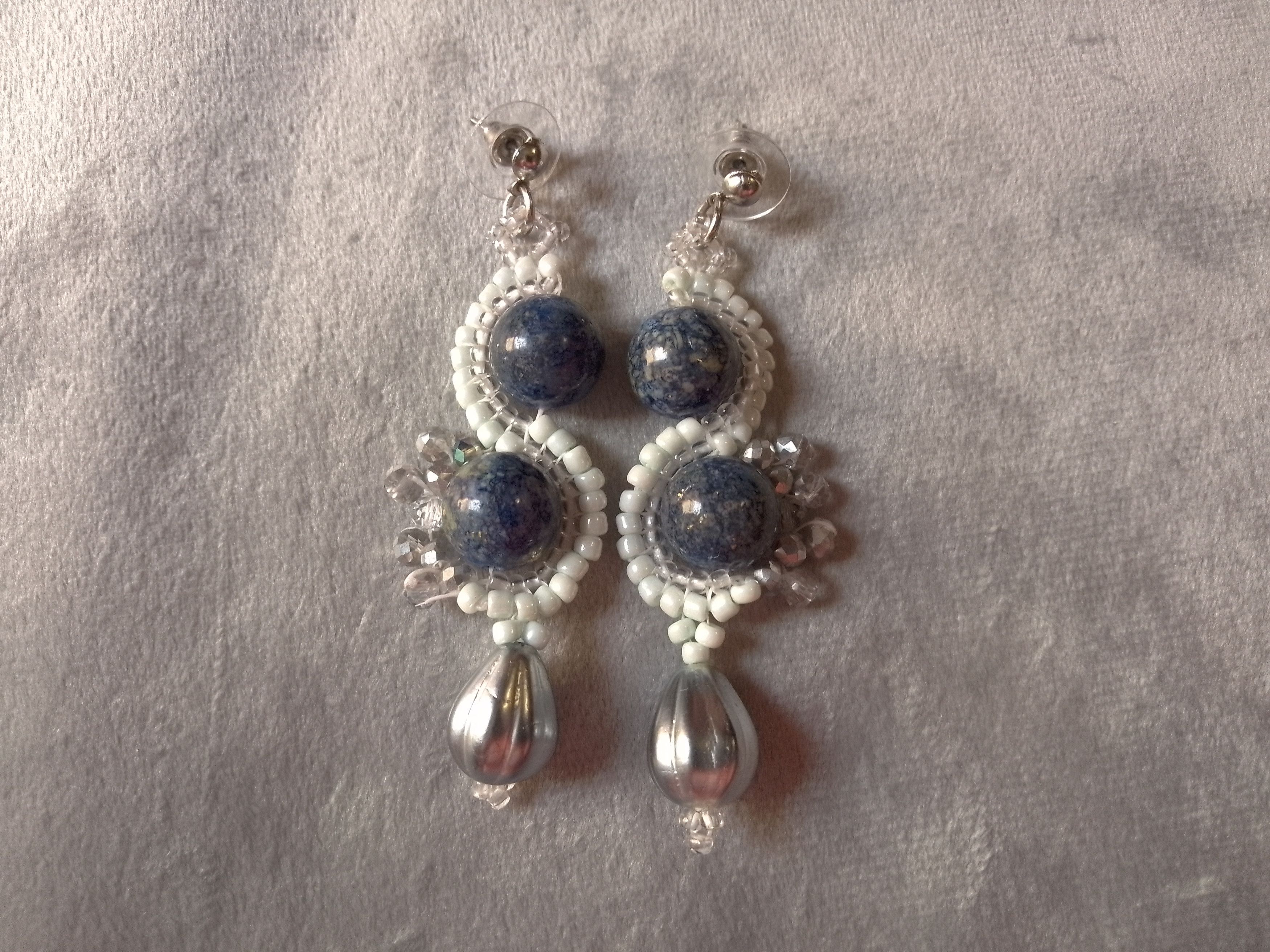 Handmade Earrings with Lapis lazuli gemstones and resin teardrop Size ONE SIZE - 4 Thumbnail