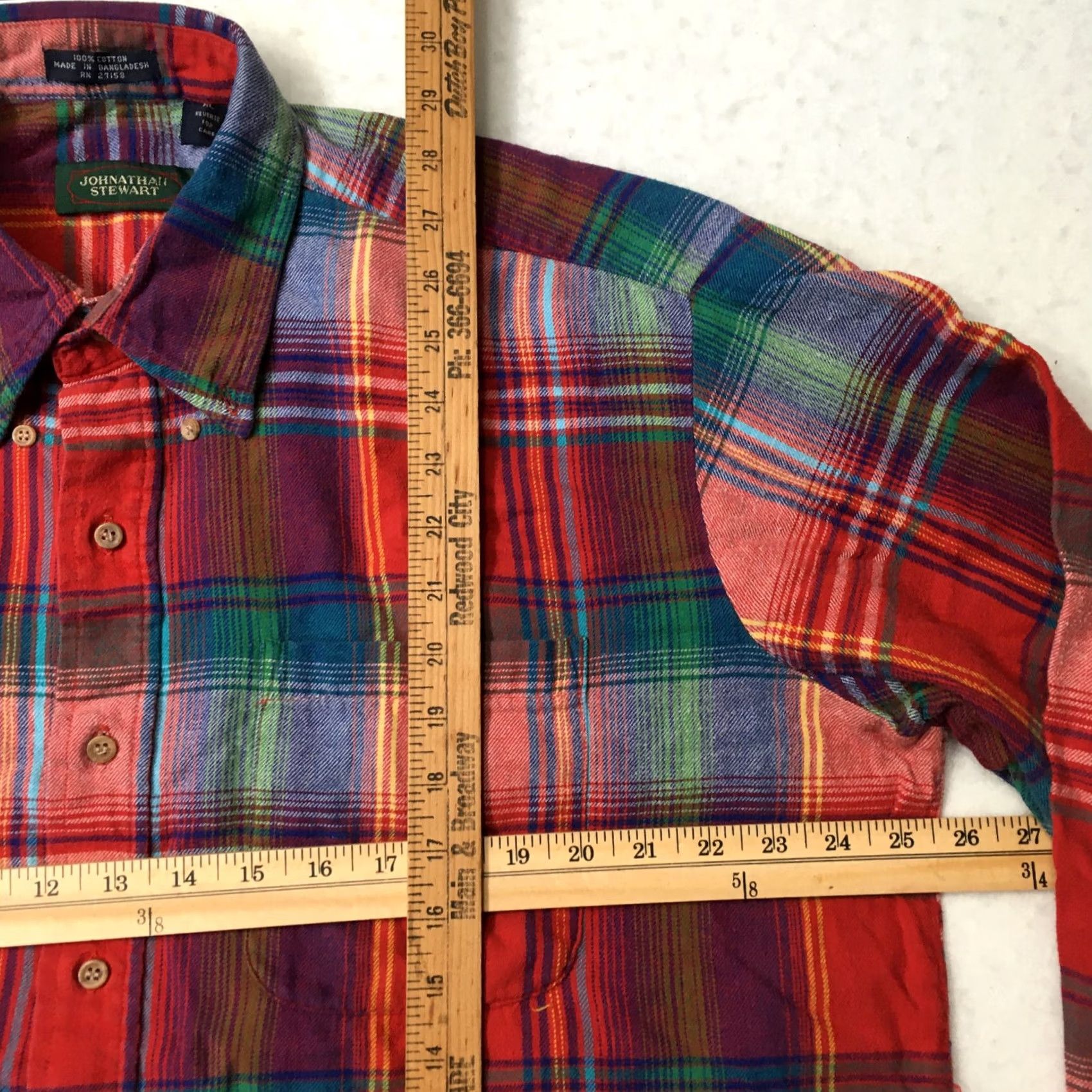 Vintage STEWART Shirt Size XL Plaid Cotton Button-Up Men's Soft Size US XL / EU 56 / 4 - 4 Thumbnail