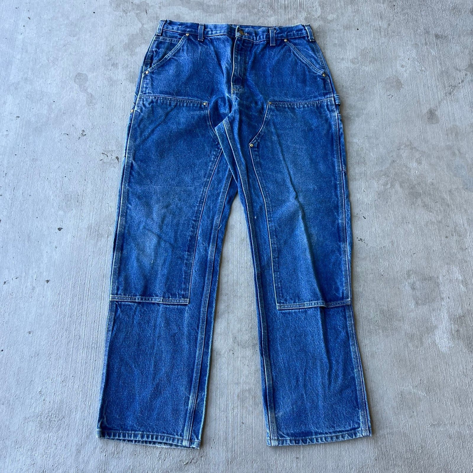 Carhartt × Vintage Carhartt blue denim jeans double knee work carpenter pants Size US 34 / EU 50 - 1 Thumbnail
