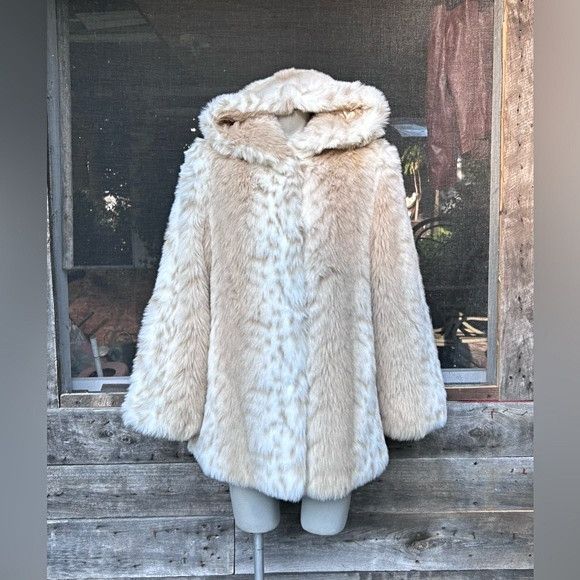 East 5th Mid Length Hooded Faux Lynx Fur Coat~S~NWT