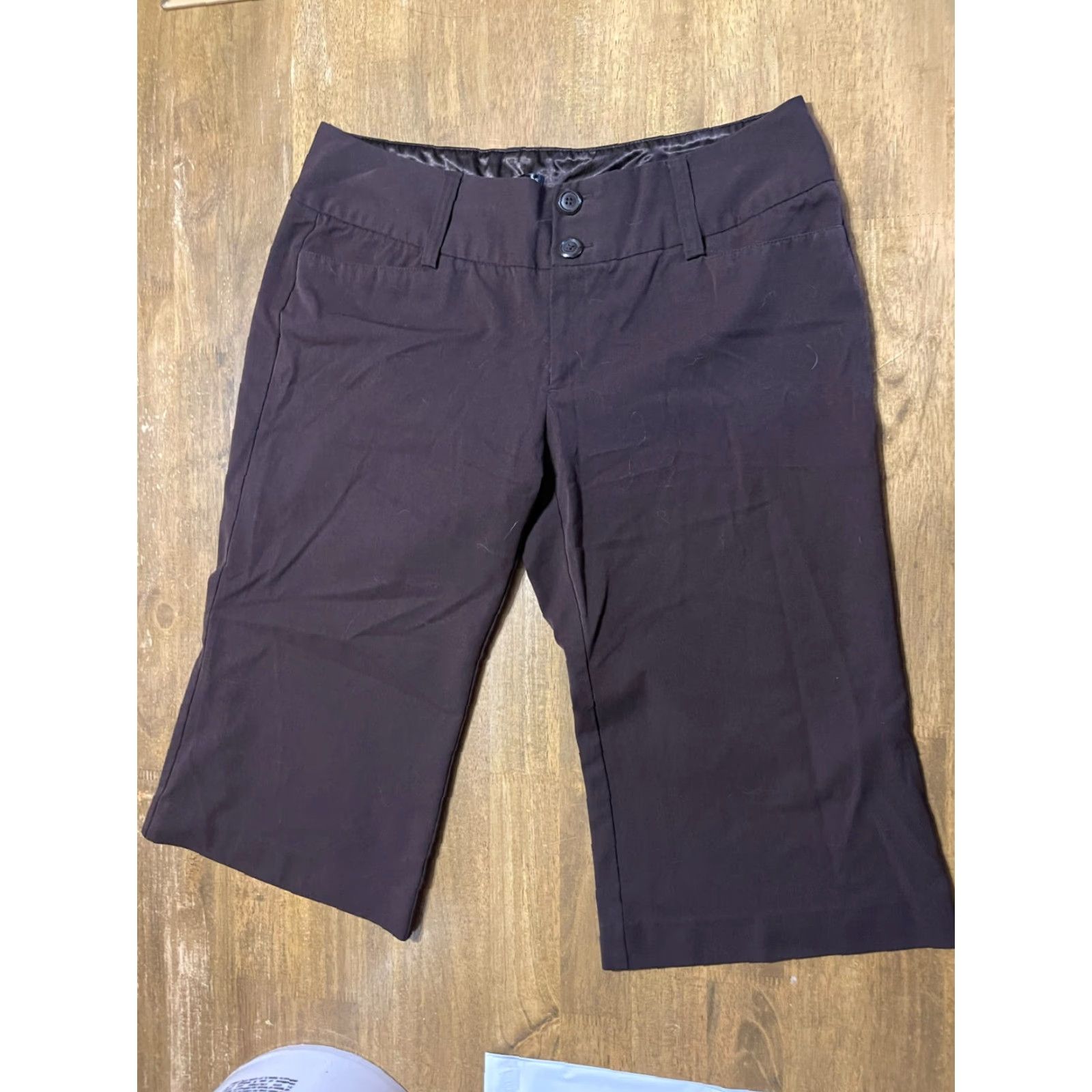 Vintage Maurices Pants Womens Junior Capri Dress Pants Brown 15/16 Flat Front Regular Inseam 36.5in Straight Split Front Capris Mens? Size 36" / US 14 / IT 50 - 2 Thumbnail
