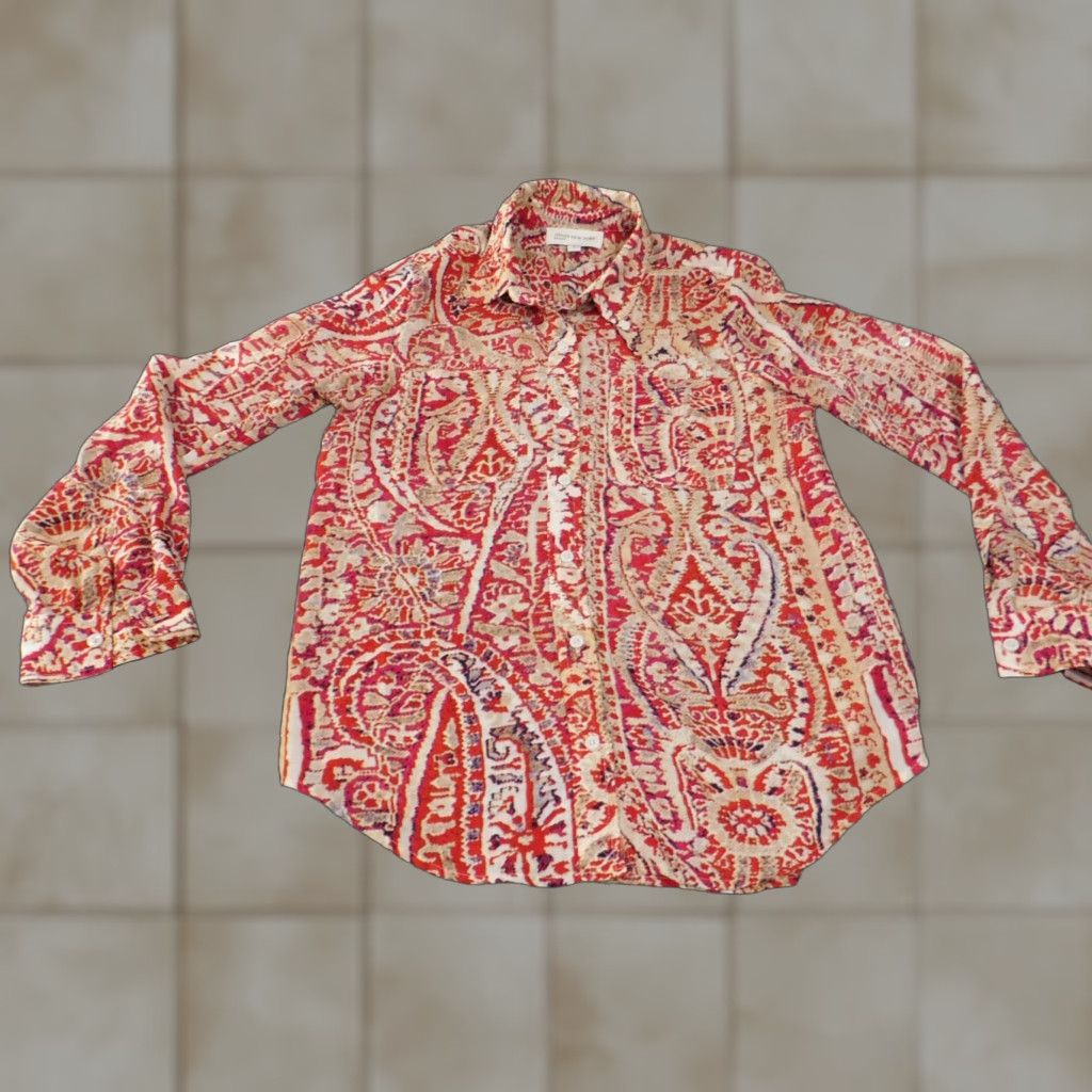 Jones New York Jones New York top Womens Button-Up City casual Geometric Red S Small Long Sleeve Collared Polyester Rayon Regular Stretch Size S / US 4 / IT 40 - 1 Thumbnail