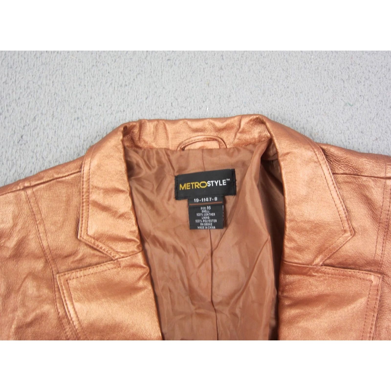 Vintage VINTAGE metrostyle Jacket Womens Size 16 Brown Copper Metallic Leather Cropped 90s Jacket Womens Mens Girls Size XXL / US 16-18 / IT 52-54 - 3 Thumbnail