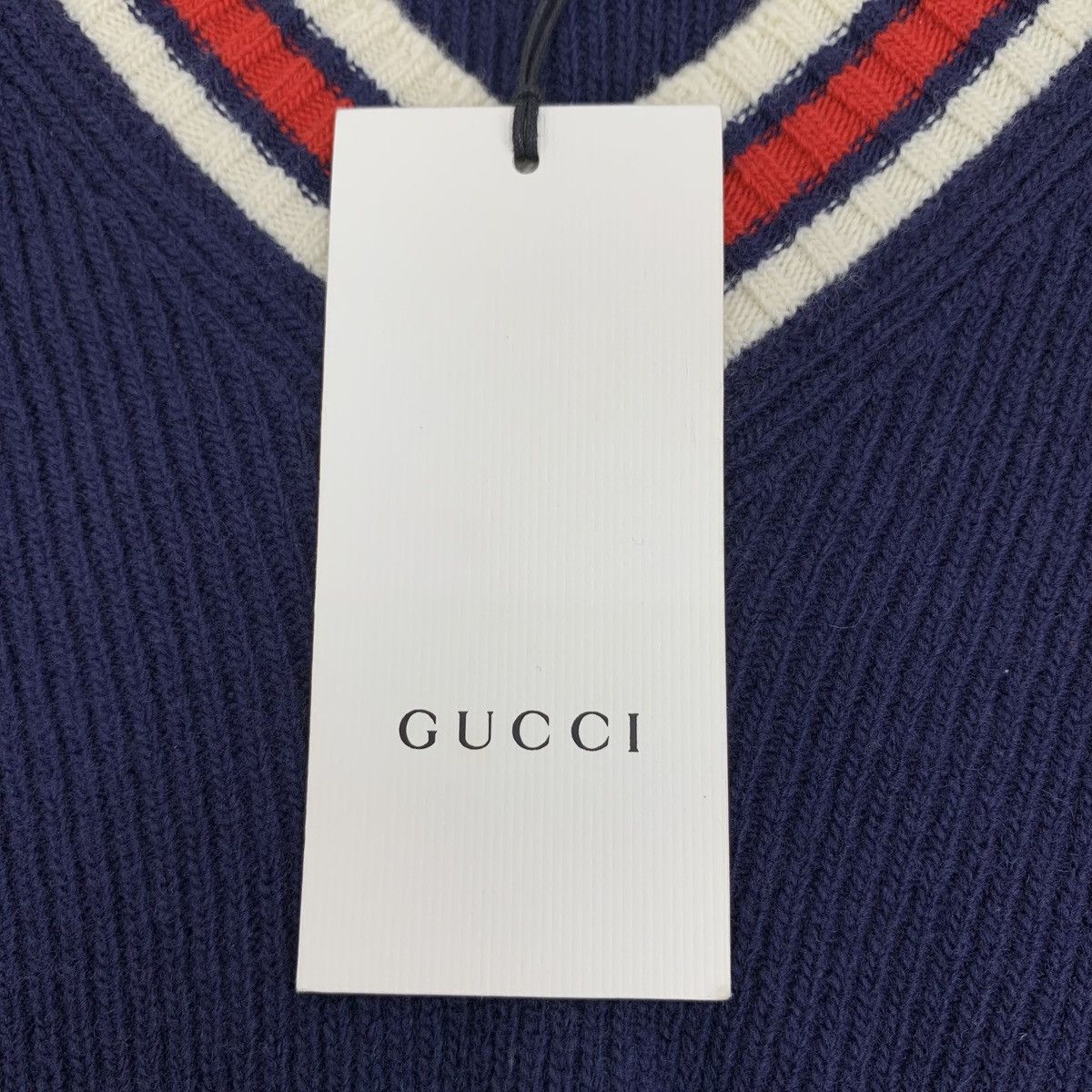 Gucci Gucci Navy Striped V-Neck Long Sleeve Knit Sweater K26WX Size M / US 6-8 / IT 42-44 - 6 Thumbnail