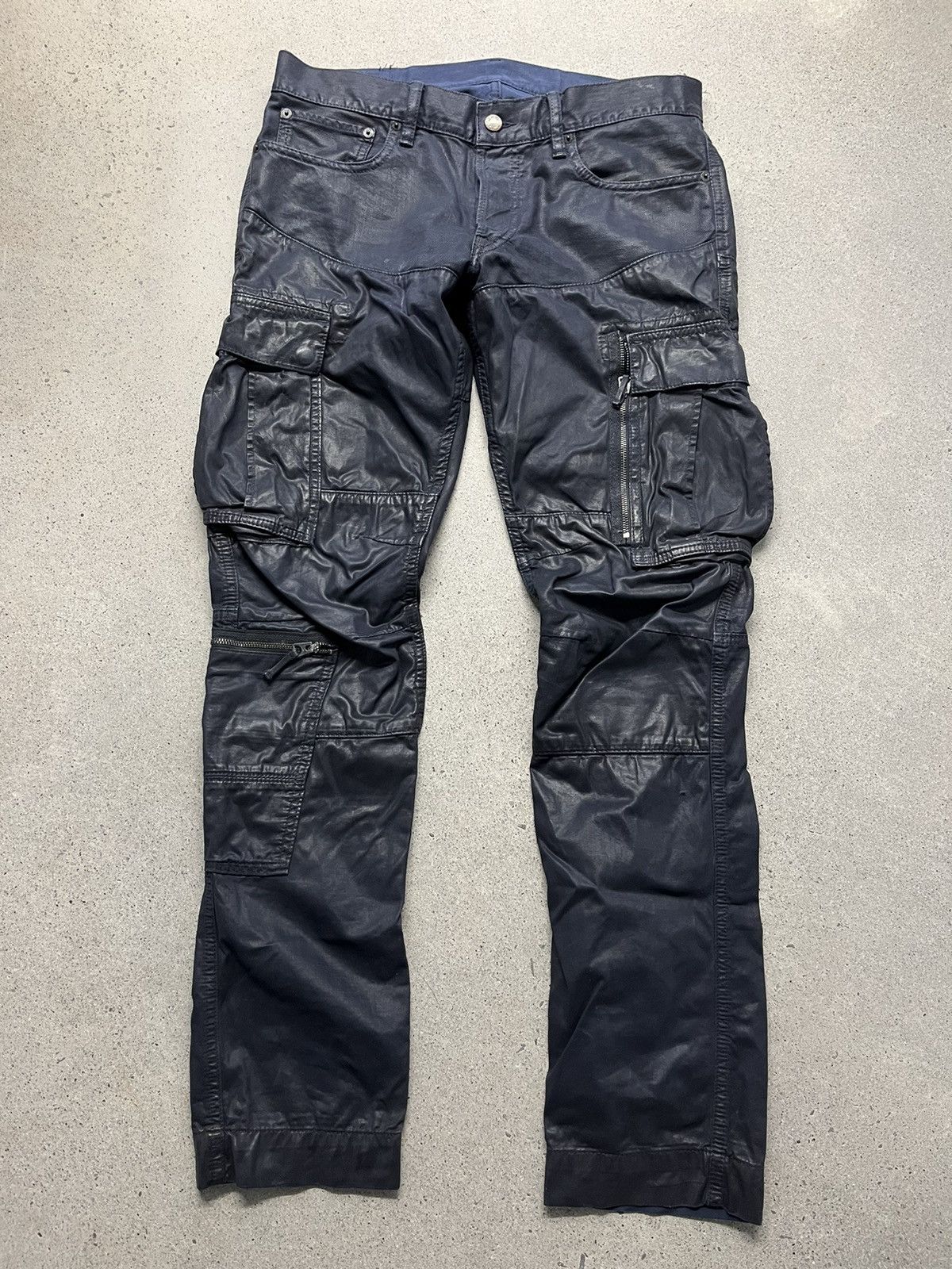 image of Polo Ralph Laurent Waxed Cargo Pants in Navy, Men's (Size 32)