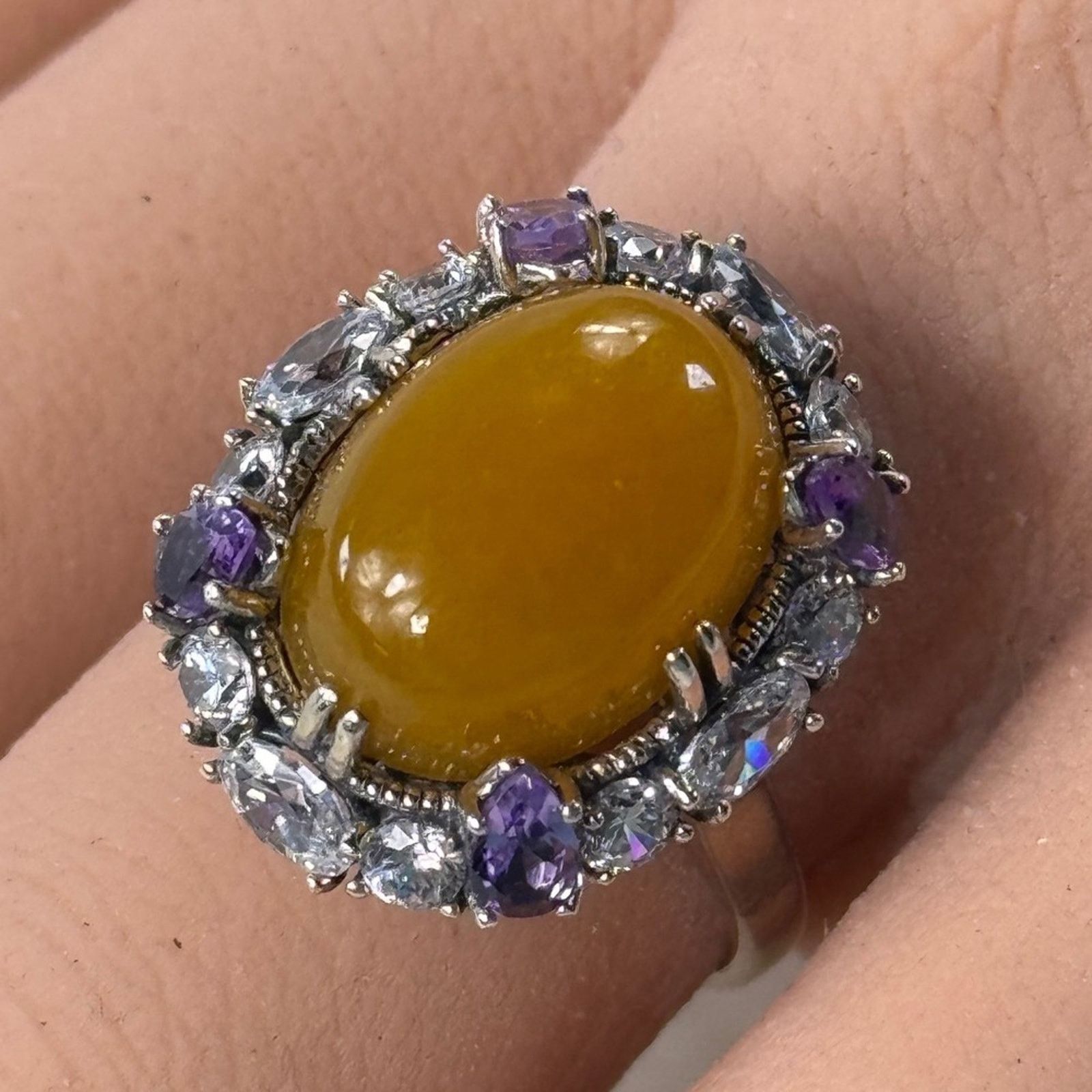 & Other Stories JOY 925 Sterling Silver Yellow Jade size 10 Amethyst RING Size ONE SIZE - 1 Thumbnail