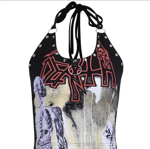 Other × Vintage "DEATH" Sexy Y2K Aesthetic Black Red Corset Size XXS / US 00 / IT 34 - 1 Thumbnail